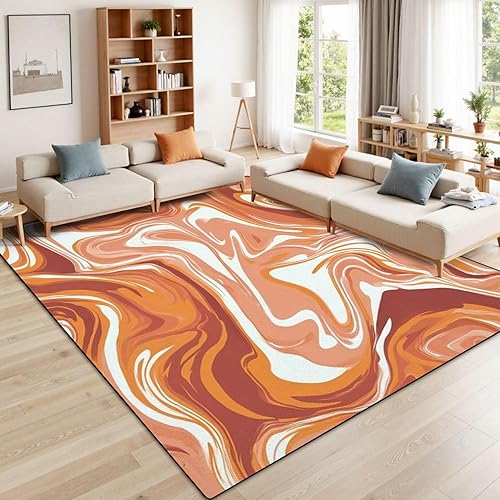 Miniatura 2 de Alfombra de área de tejido abstracto sin costuras estilo hippie con ondas psicodélicas lavables de 8 x 10 pies, alfombras antideslizantes para