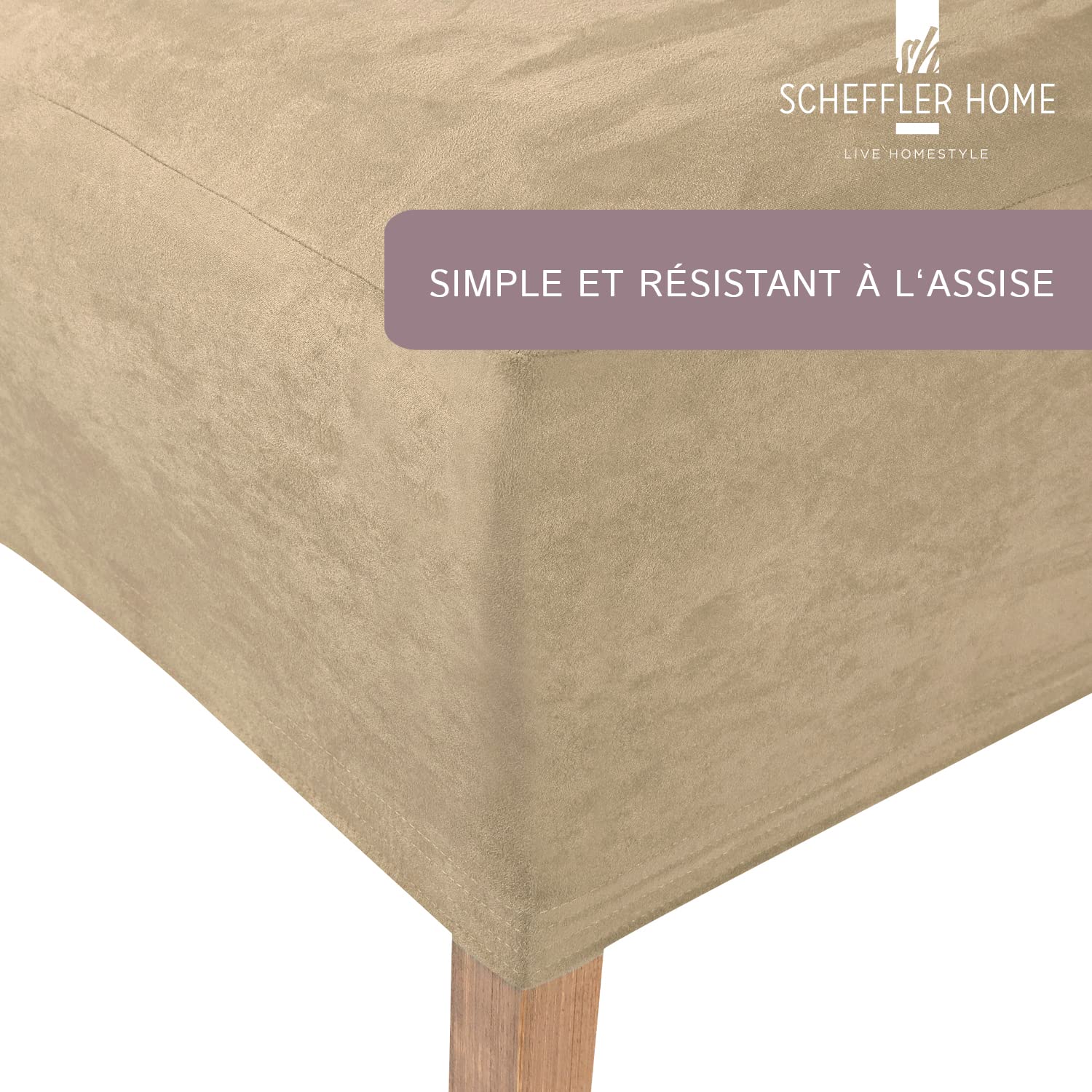 SCHEFFLER-Home Lot de 4 housses de chaise Leon beige/élastique en daim, robustes et extensibles, aspect cuir, housses lavables