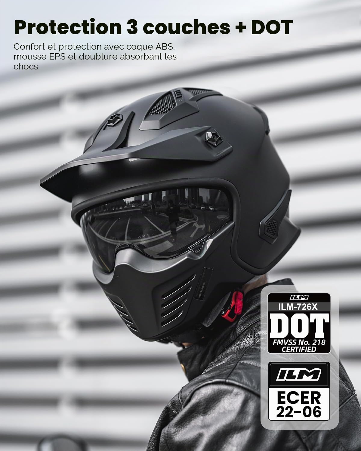 ILM Casque Moto Cross Homme Femme-Casque Moto Jet Vintage Rétro Moped Scooter Adulte Homologué ECE Modèle 726X