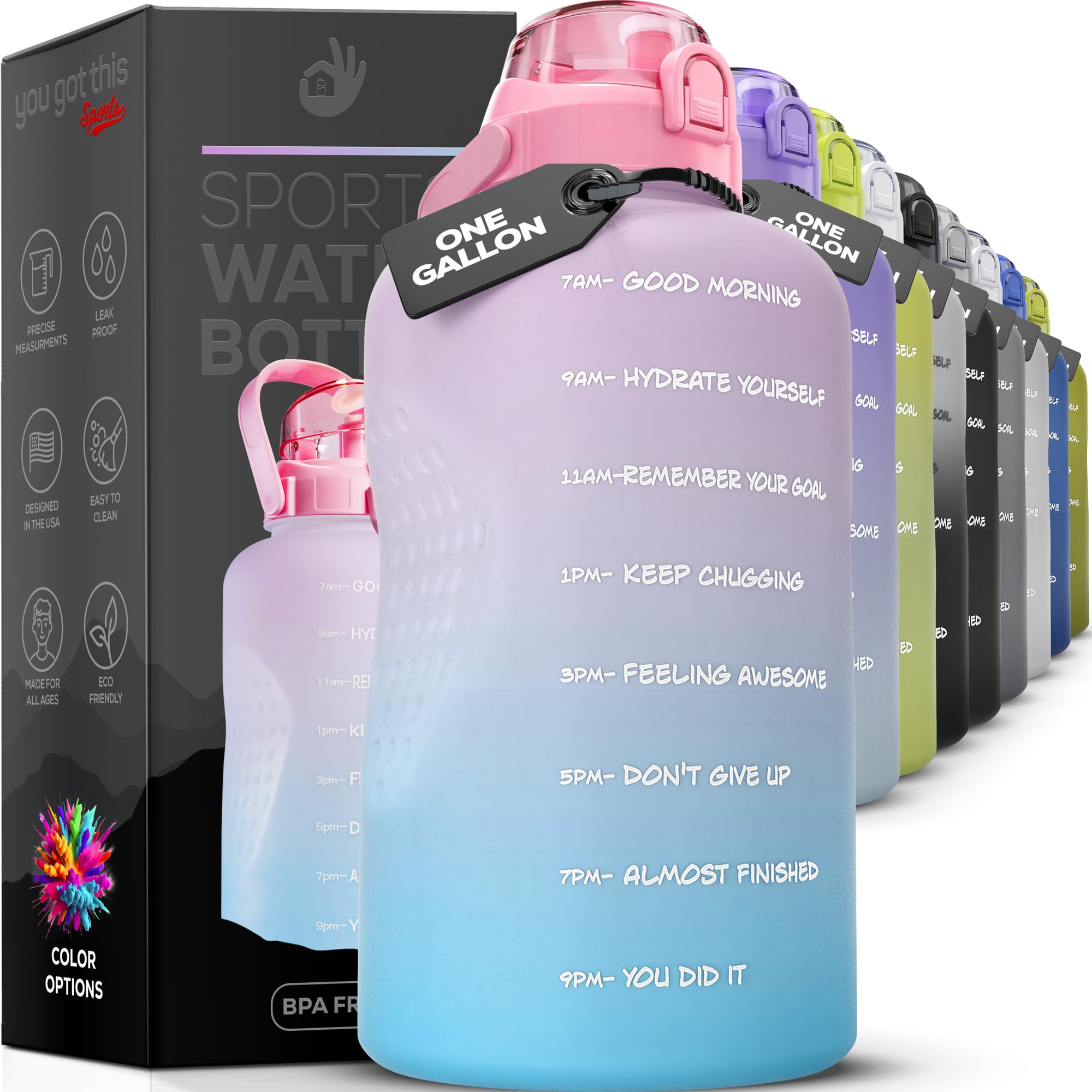Motivational Water Bottle with Straw & Handle,One Gallon Water Bottle 128 oz/3.8L,Reusable Water Jug, Achieve All-Day Hydration SpillProof, BPA FREE