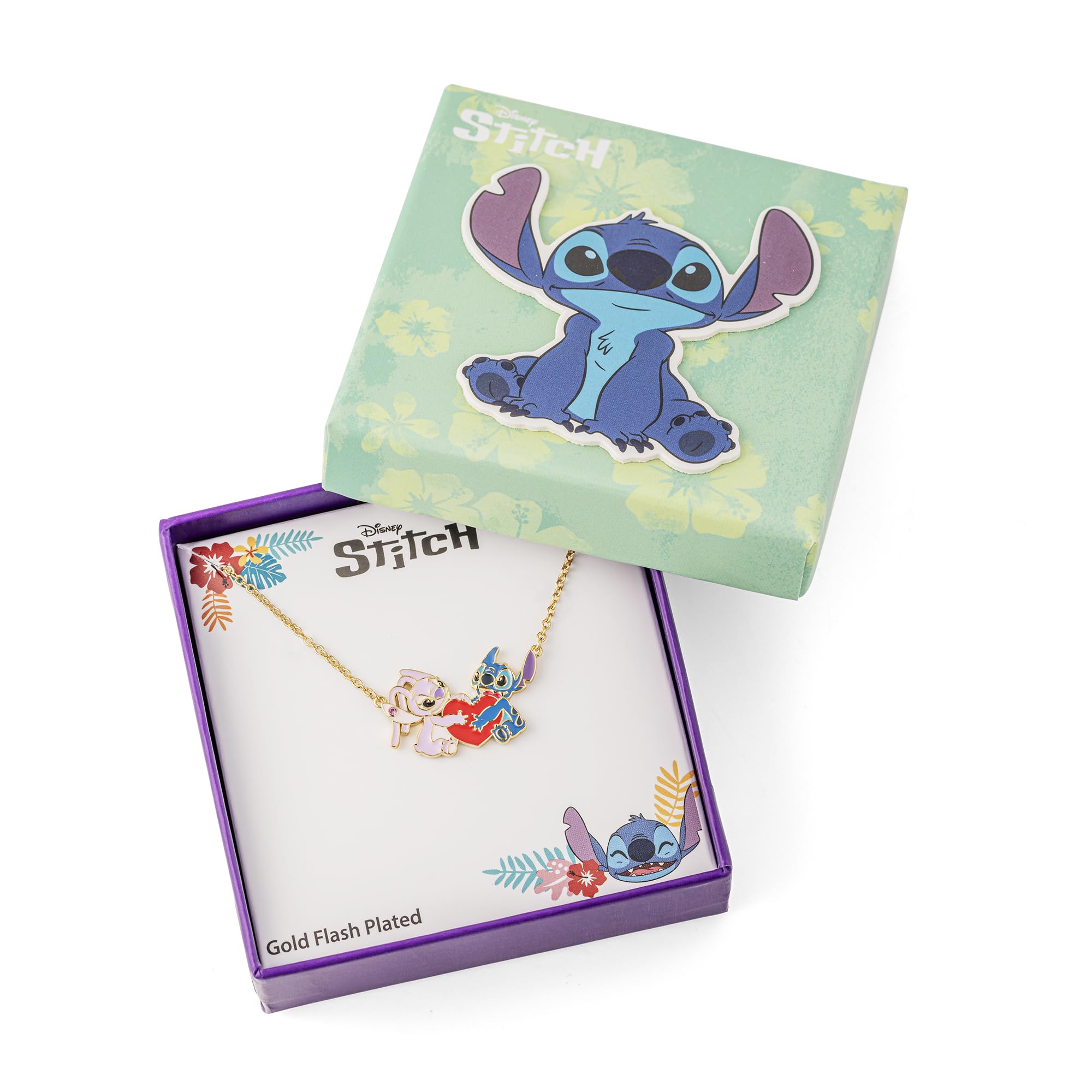 Disney Collier avec pendentif en forme de cœur plaqué or de Stitch & Angel pour les filles