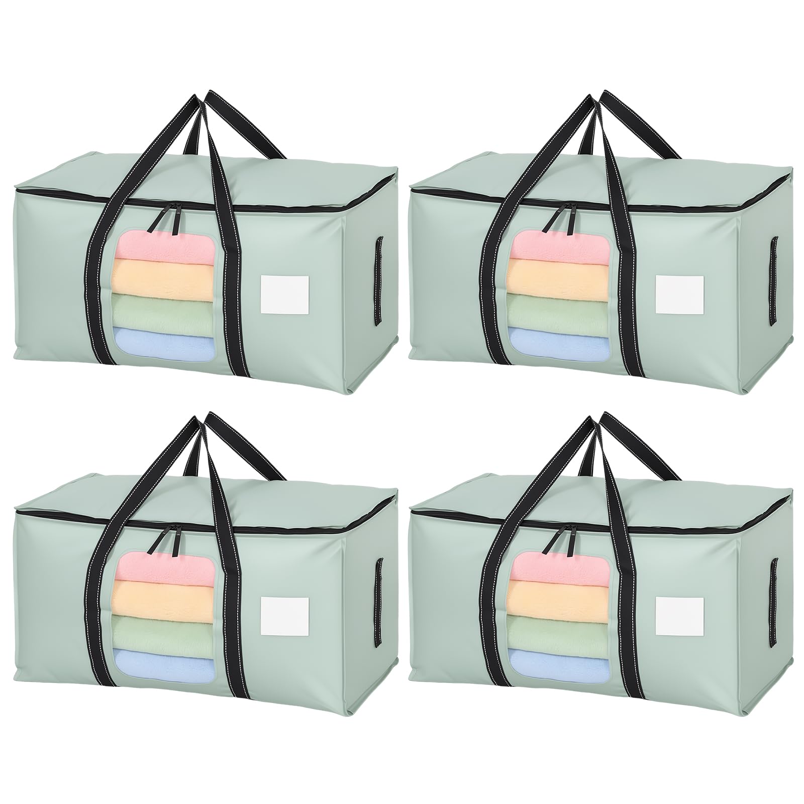 4 Pack 90L Large Moving Bags, Waterproof Clothes Storage Bags with View Window for Clothes Moving Travelling Camping Garden Tools Moving Totes Christmas Storage Containers（Green）