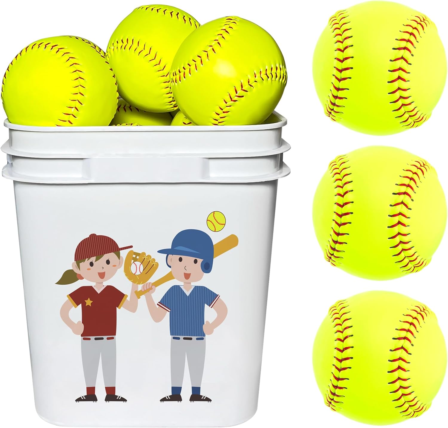 13 Pack Official Size 12 Inch Slowpitch & Fastpitch Softballs - Leather Covered Practice Training Balls for Youth, Games and Sports | Unmarked, Regulation Weight, Bucket Packaging