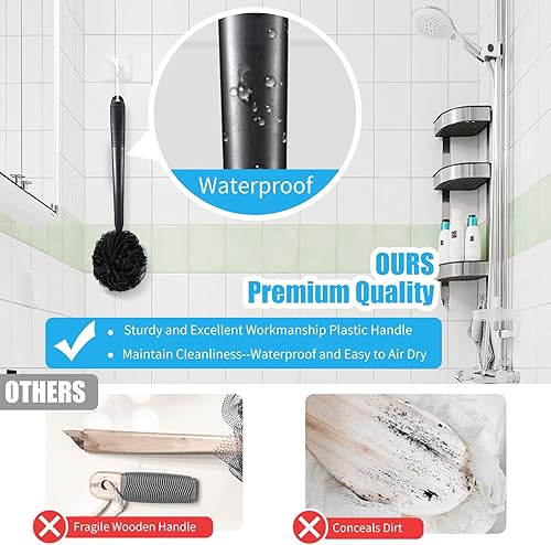 Miniatura 2 de VANZAVANZU Juego de esponjas de lufa exfoliantes para el cuerpo, esponja de plástico antideslizante de 17 pulgadas con mango de esponja de ducha