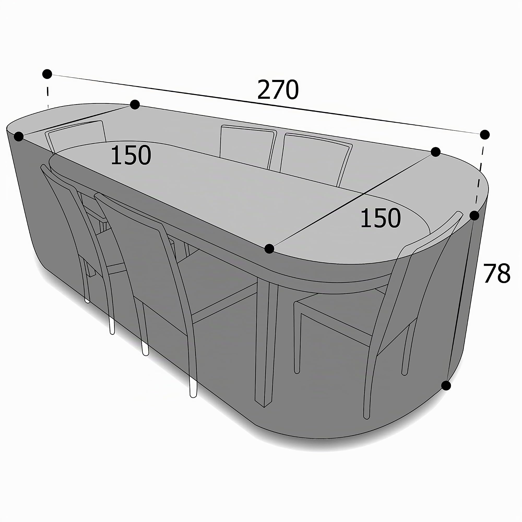 Housse de Protection pour Salon de Jardin Ovale - Gris Anthracite - L 270 x l 150 x h 78 cm