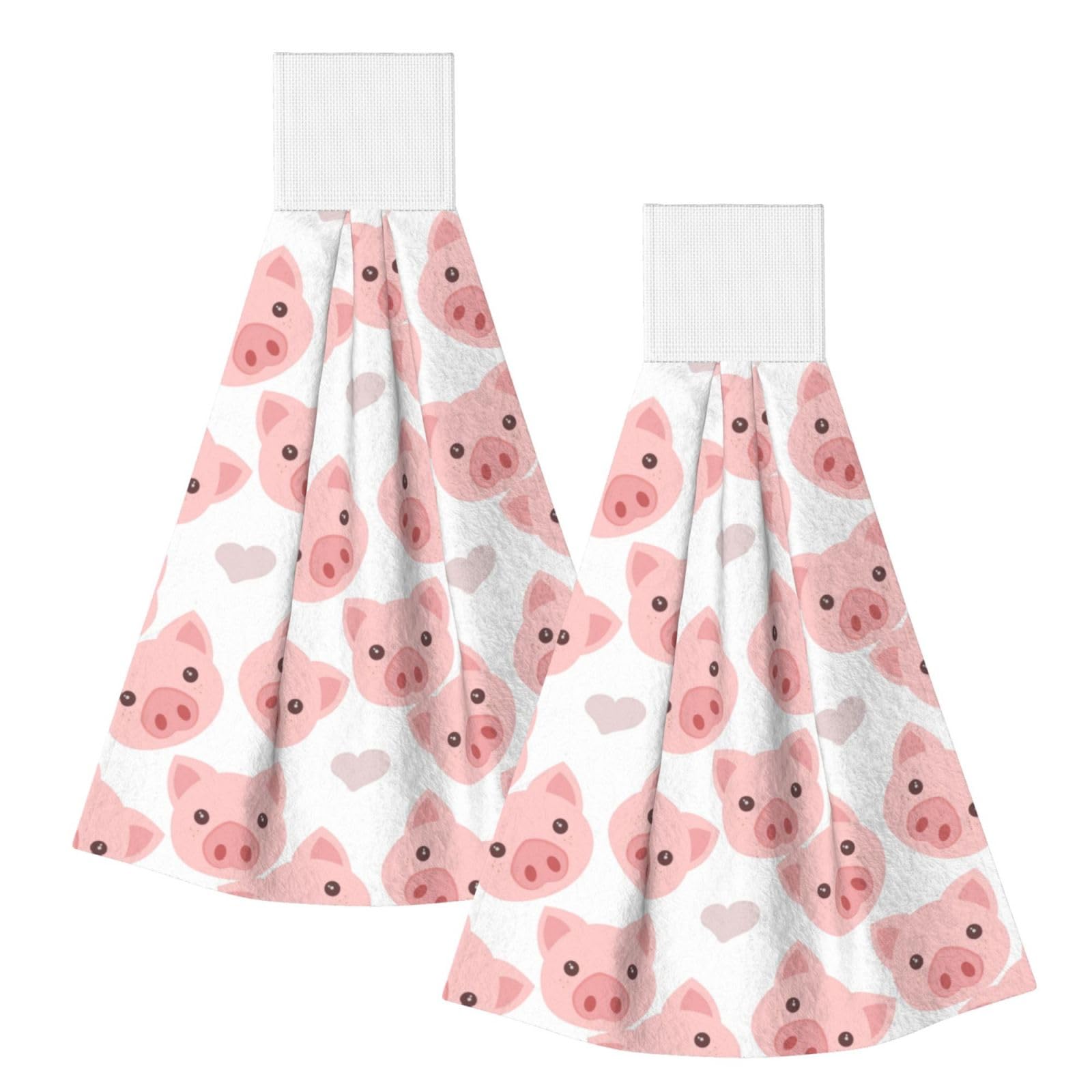 DOPKLNA Cute Pig, 2 Pcs Hanging Coral Fiber Hand Towels for Bathroom, Absorbent Kitchen Towels
