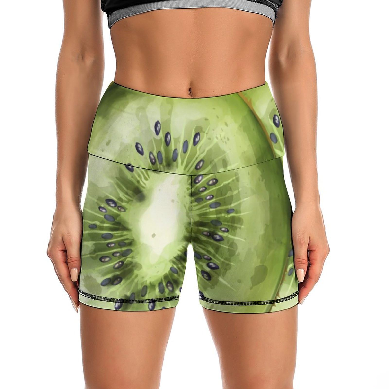 JYYAU Kiwi Fruit Pattern High Waist Yoga Shorts for Women Athletic Shorts Leggings Running Pants Black