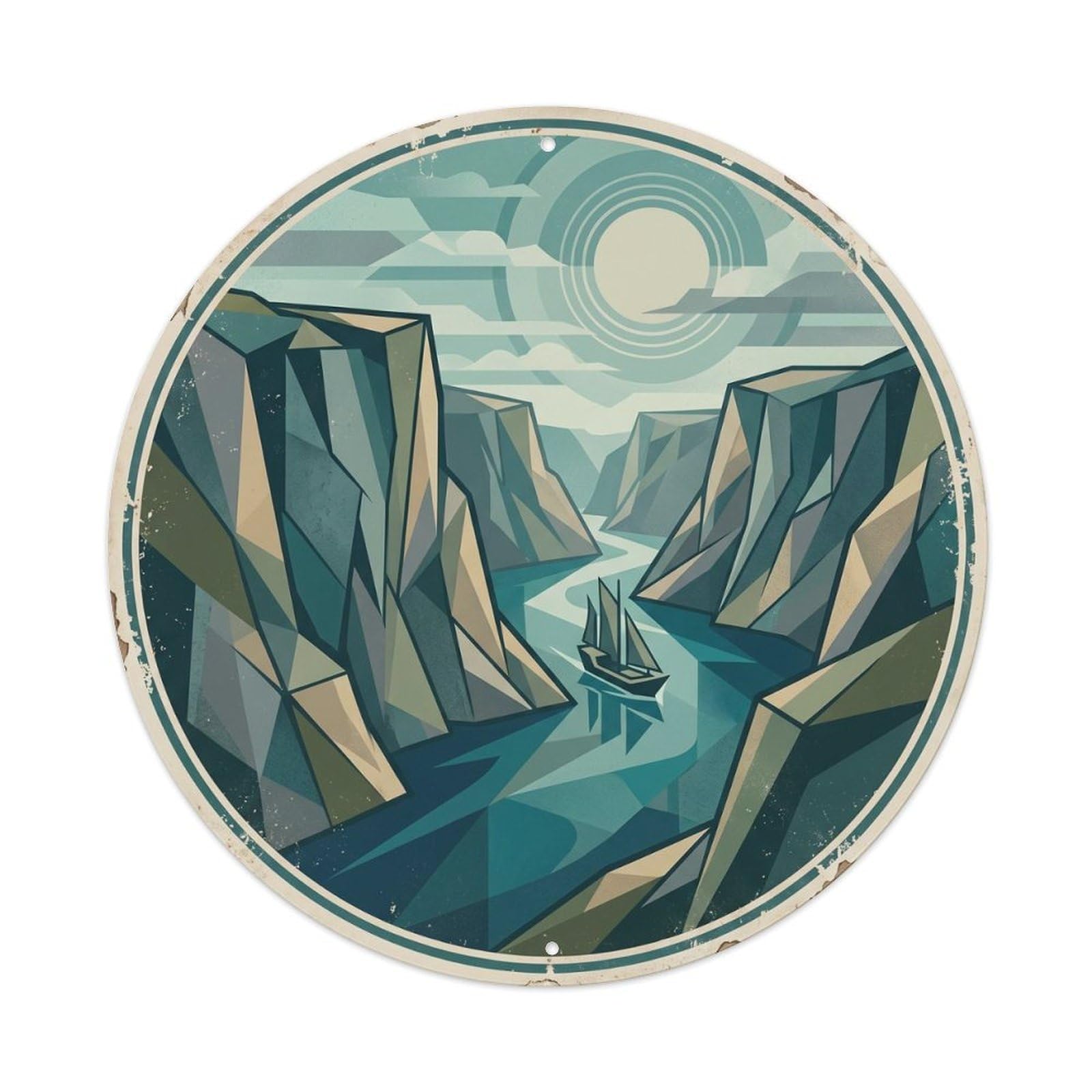 Vintage Travel Fjord Norway Mountains Metal Tin Sign Plaque Wall Decor for Cafe, Club, Garden Round Metal Poster 8x8Inch