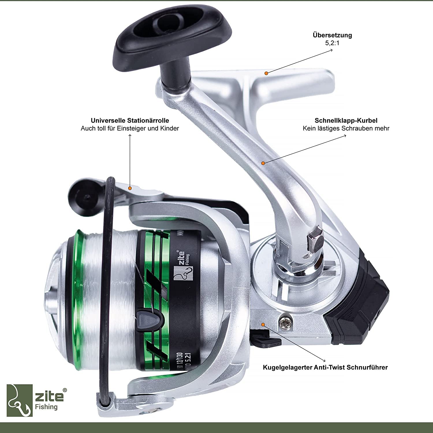 Zite Fishing Angelset Forelle / 2 Teleskop-Ruten 240cm / 2 Forellen-Rollen Bespult / 1 Rutentasche Angeln 100cm / 1 Angel-Kescher Gummiert 160cm