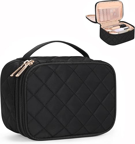 Bolsa de maquillaje portátil para mujeres para viajar, 01-Negro