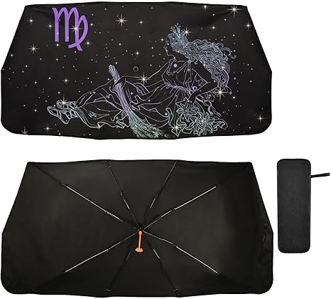 Constellation Zodiac Sign Virgo Windshield Sun Shade Umbrella, Car Window Shades Cover Visor Protector Foldable Automotive for Most Vehicles Sedan SUV