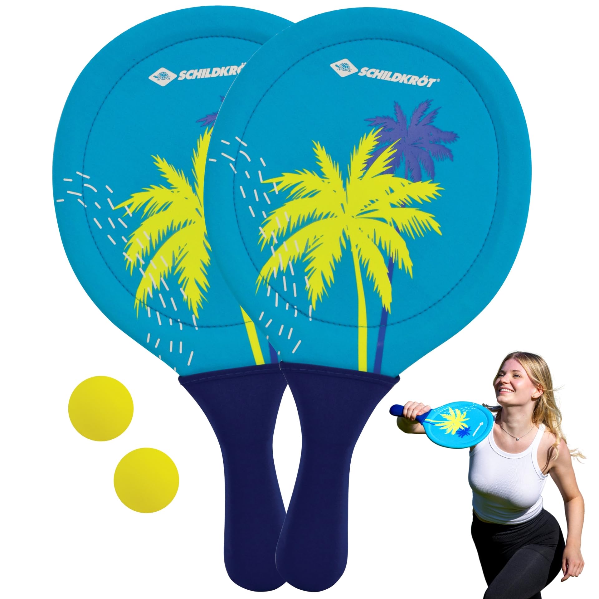 Schildkröt Neoprene Beach Racket Set, 2 Rackets, 2 Balls, in a Mesh Bag, Great Bounce, Beach and Garden Game for the Whole Family, 970158