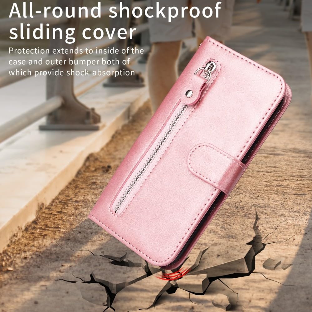 Generic Custodia Compatibile con iPhone 16e (Nero) Porta Zip Pelle Portafoglio Flip Cover Posteriore