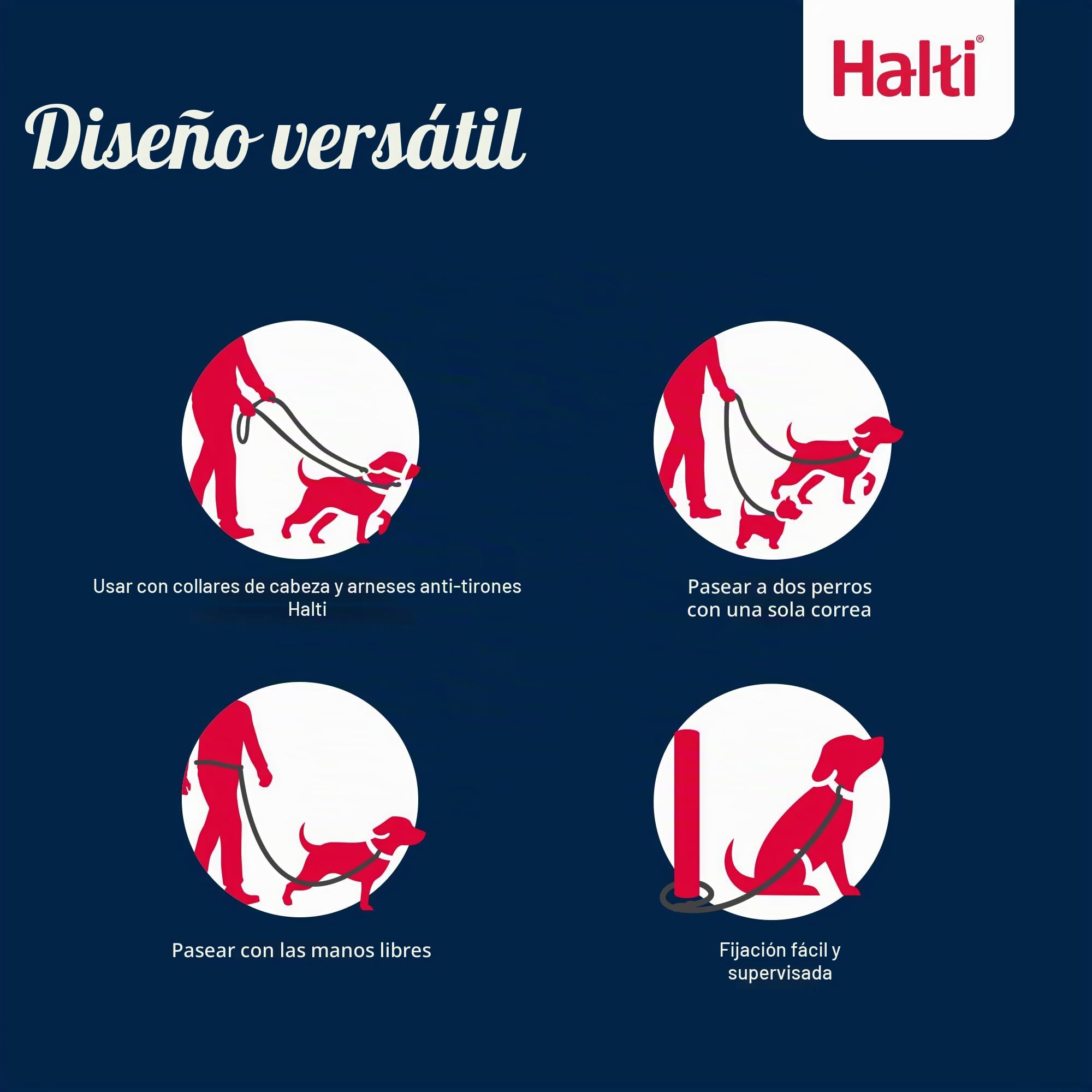 HALTI Headcollar Talla 3, Negro y Correa de Entrenamiento HALTI tamaño Grande, Paquete Combinado Negro - Evita Que tu Perro Tire de la Correa. Ajustable, Ligero con Banda para la Nariz Acolchada.