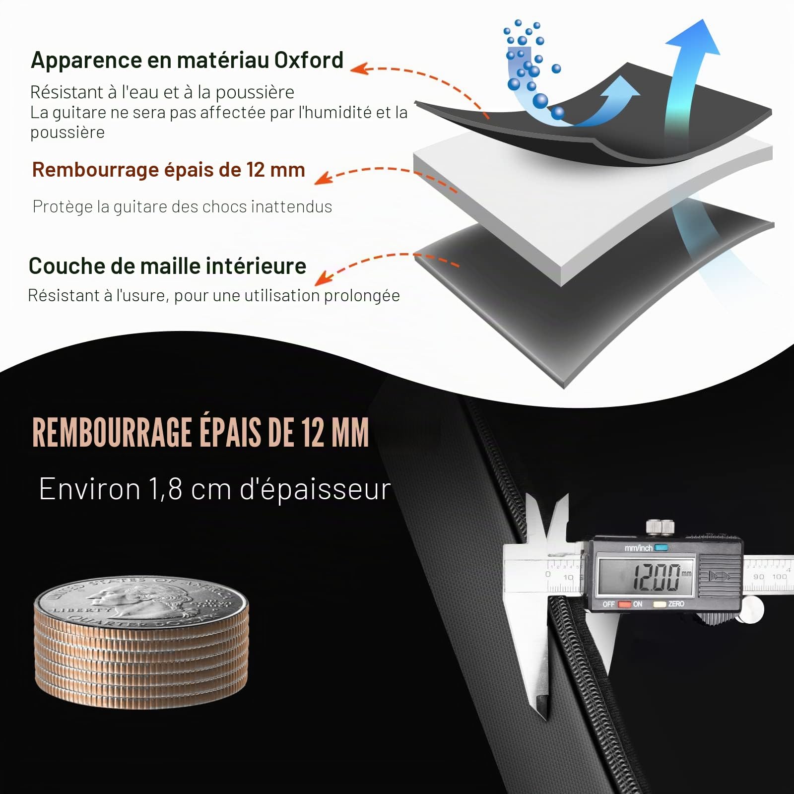 CAHAYA Housse pour Guitare Acoustique 101,6 cm, 104,1 cm, 106,7 cm, Version Premium améliorée 12 mm rembourré en éponge
