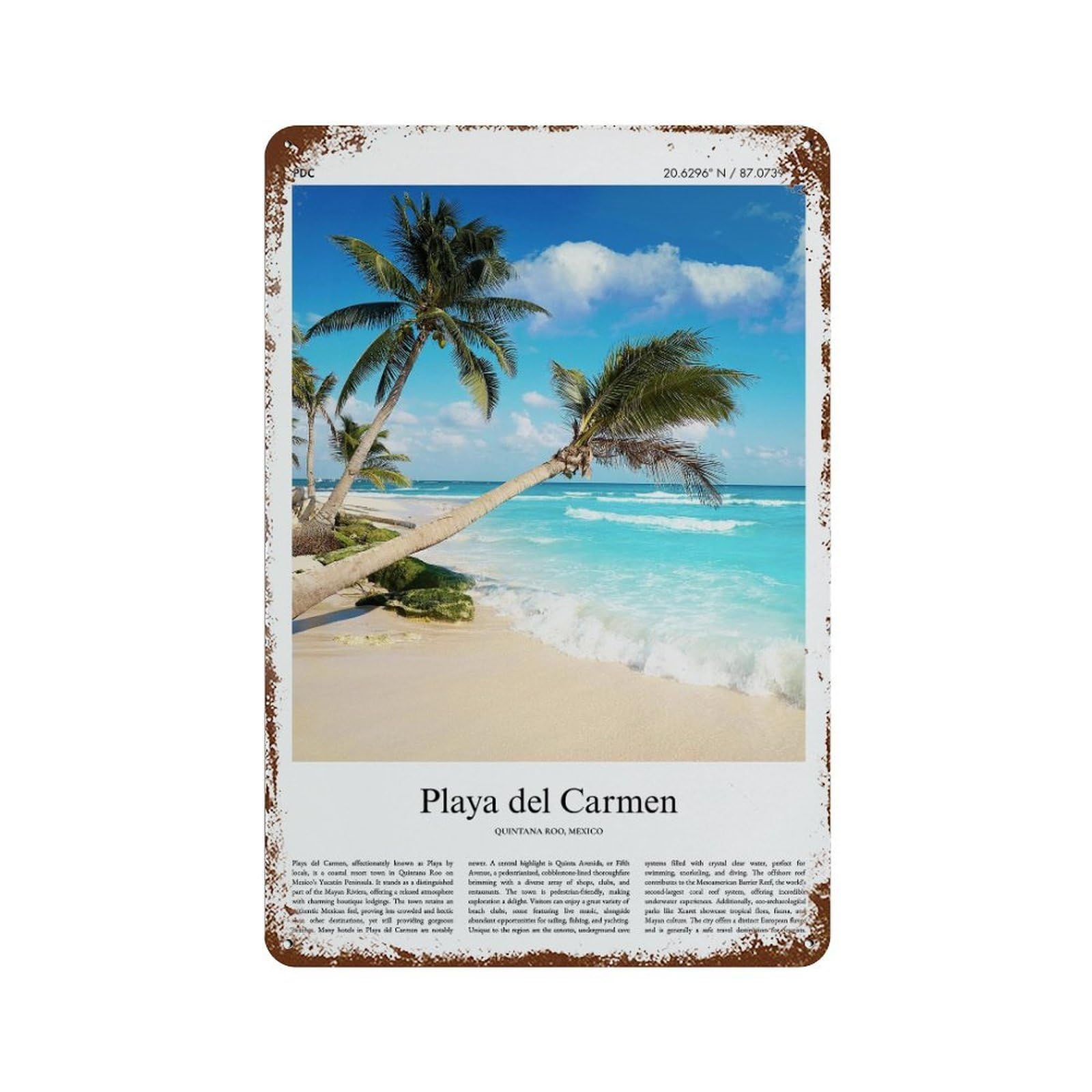 xiaoxiaoshen Playa Del Carmen Quintana Roo, Mexico City Scenery Wall Decor Art Metal Tin Poster Modern Home Decor Art Home Bar Shop Decorations Vintage Sign 30x20cm