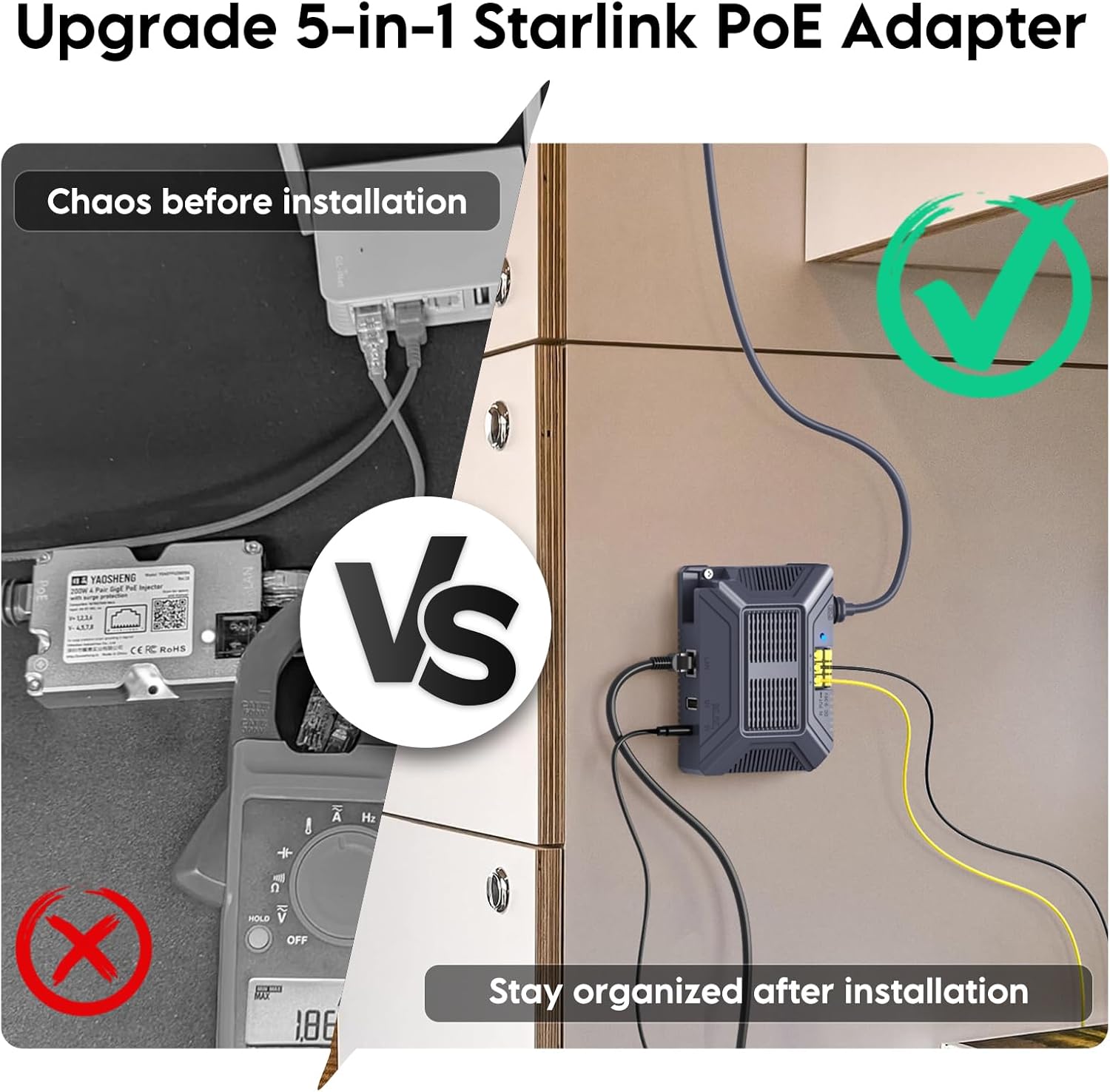 QUIDDITY Starlink V3 Poe Injector, 200W 5 in 1 Gigabit POE Adapter Compatible with StarLink (Gen3) POE DC 9-36V/3A with USB & Type-C Power Output