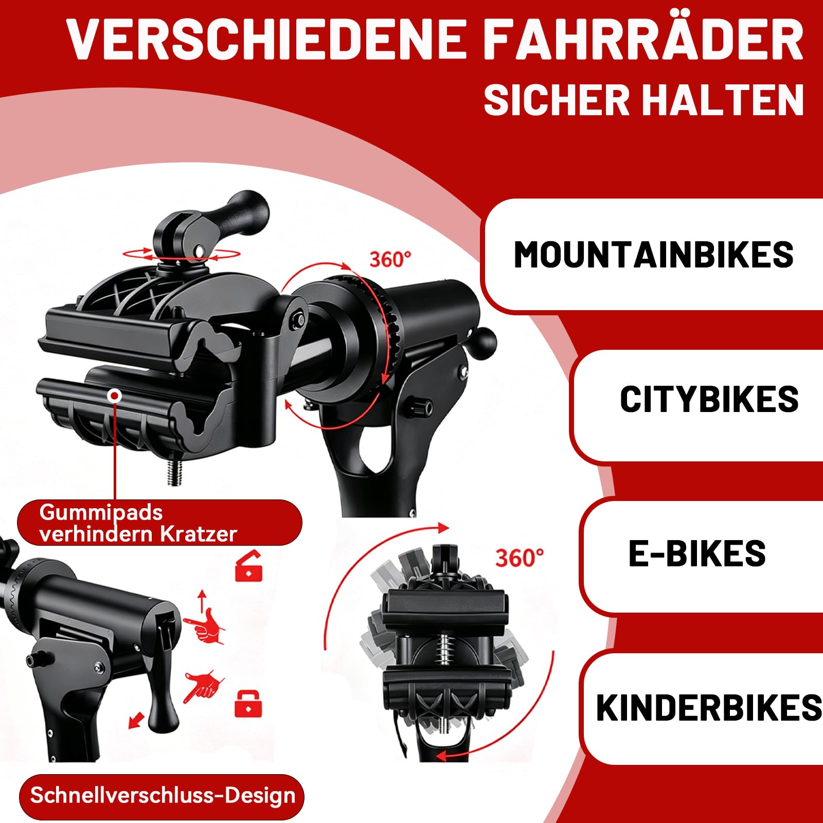 Warmfay® Fahrradmontageständer Profi 50kg für E-Bike, Klemmkopf 360° Drehbar, Klappbar & Höhenverstellbar Fahrrad Reparaturständer mit Reparaturset und Werkzeugablage, für ∅ 25 bis 50mm Fährräder