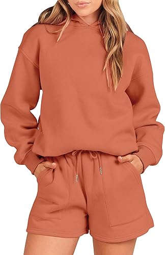 Miniatura 1 de ANRABESS Conjunto de 2 piezas para mujer, sudadera con capucha de gran tamaño, pantalones cortos, sudadera para descansar, ropa deportiva de moda