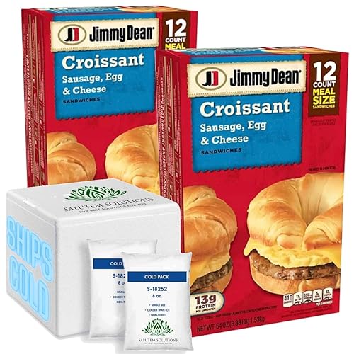 Salutem Vita - Sándwich de croissant de huevo y queso de salchicha Jimmy Dean, 3.375 libras, (12 piezas cada caja) - Paquete de 2