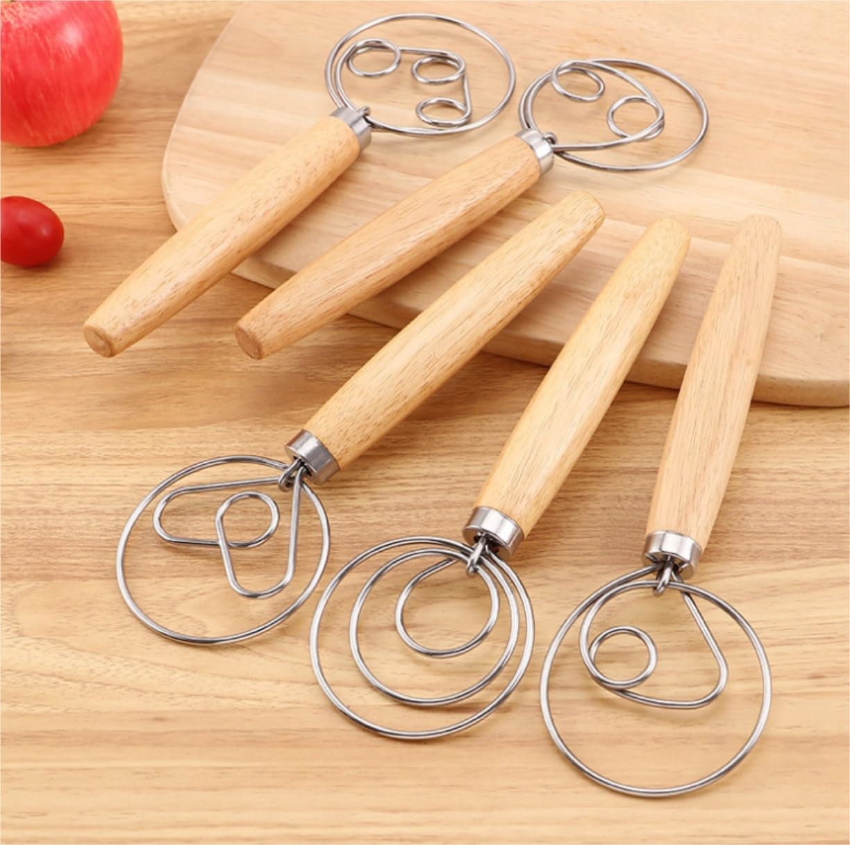 Varillas de Batir para Cocinar Mezclador De Madera For Masa De Pan, Acero Inoxidable, Adecuado For Amasadora, Herramientas For Hacer Pan Huevos, Espumar, Batir(33x8cm)