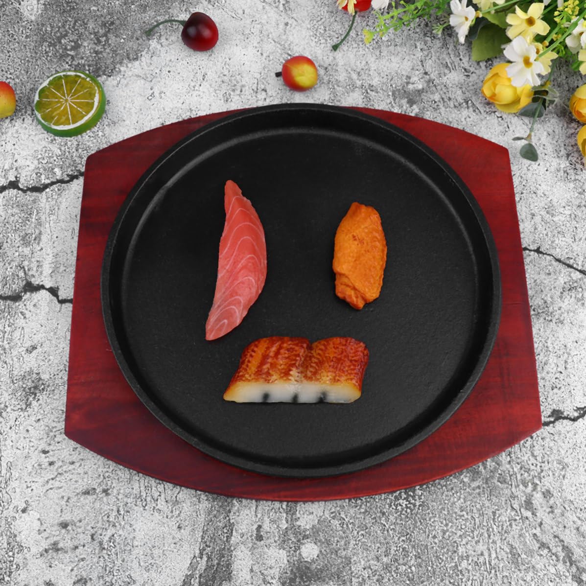 Healifty Rundes Bratblech 24cm aus Eisen und Holz Antihaftbeschichtet