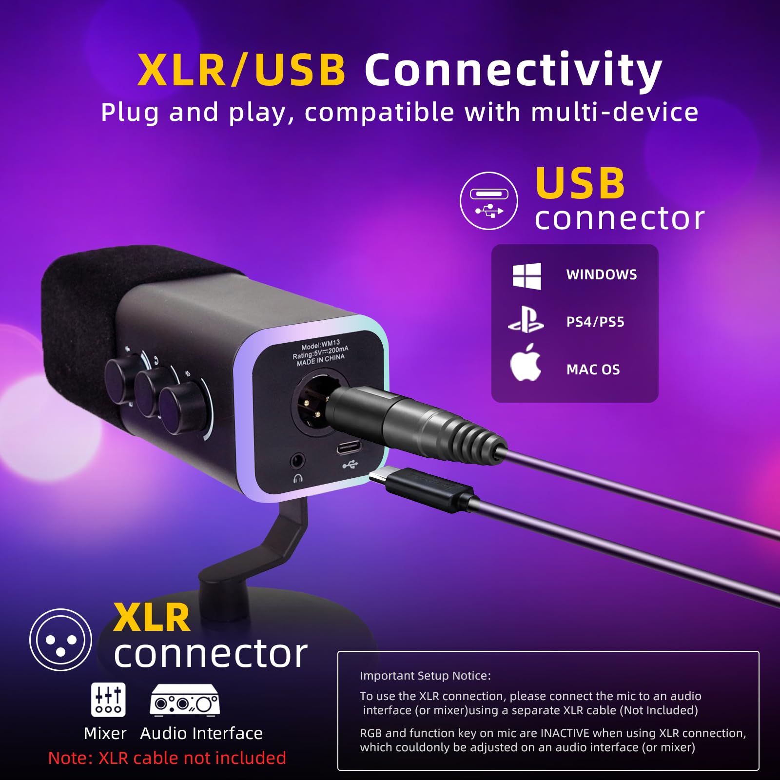 VCOM Micrófono USB para PC, micrófono RGB para juegos con botón de silencio