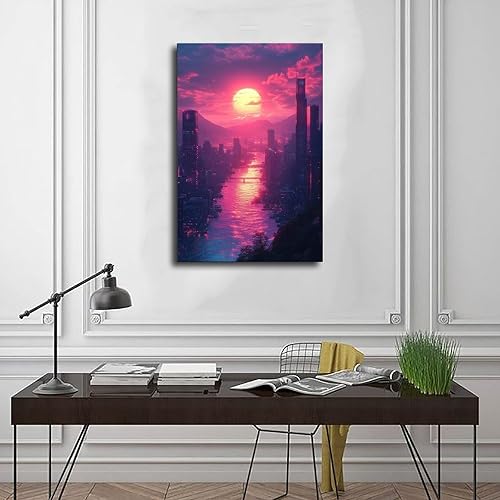 Miniatura 3 de Vaporwave Neon City Wall Art  Synthwave Retro Futuristic Print  Abstract 80s Aesthetic Poster for Modern Home Decor Canvas Art Poster And Wall Art