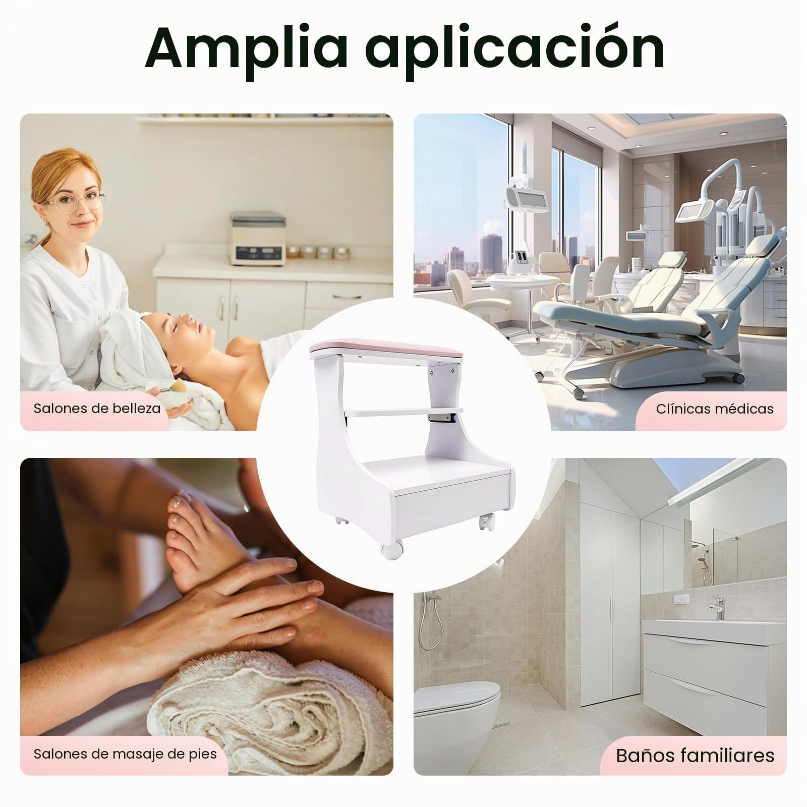 Reposapiés, pedicura, descanso, taburete de maquillaje, baño de pies, manicura, muebles, carrito para baño de pies, taburete con ruedas, uso en el salón de belleza, 52 x 41 x 55 cm, reposapiés,