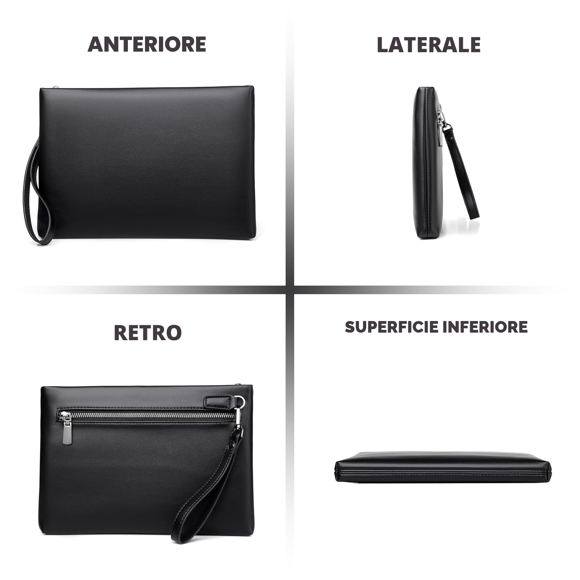 FSD.WG Pochette da uomo in pelle con cerniera, grande portafoglio con soldi