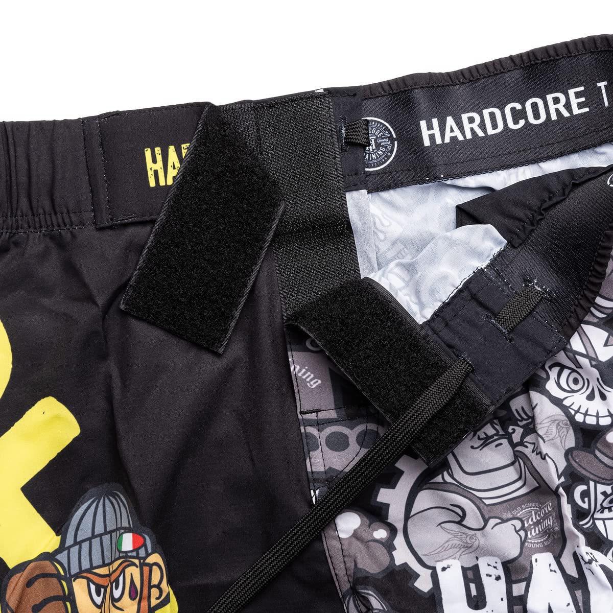 Hardcore Training Fight Shorts Boks Męski Szorty do Walki MMA Combat BJJ Grappling Fitness Muay Thai Kickboxing No Gi (DE/NL/SE/PL, Alfa, S, Regularny, Regularny, Czarny Żółty)
