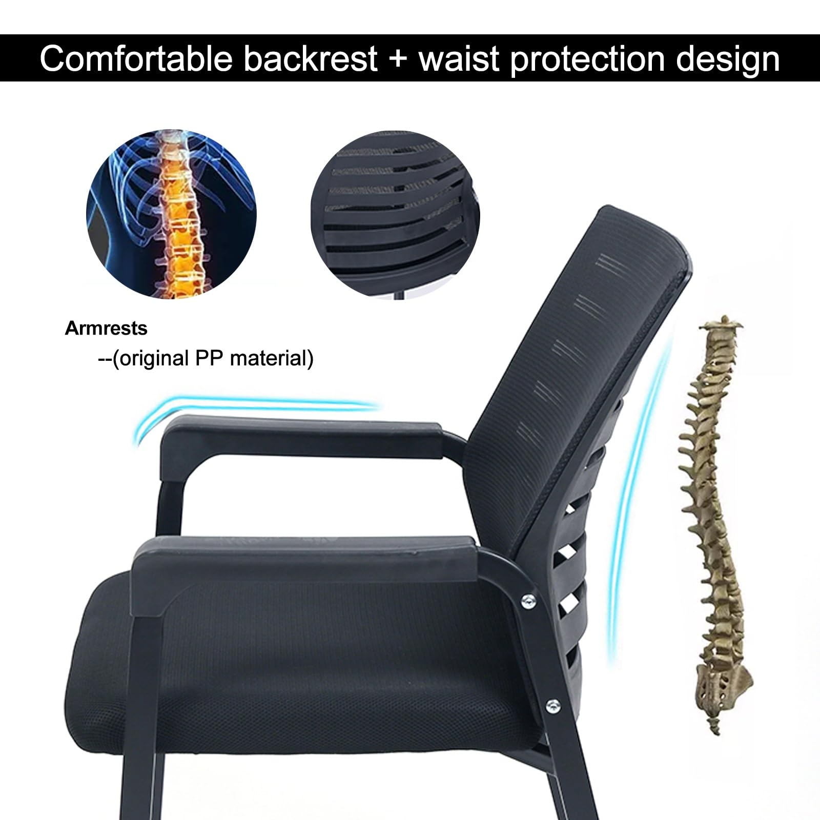 Silla Escritorio Sin Ruedas, Silla Ergonómica, Silla Oficina, Sillas de Recepción de Invitados con Apoyabrazos, Silla Ordenador con Respaldo de Malla for Oficina, Escuela, Vestíbulo