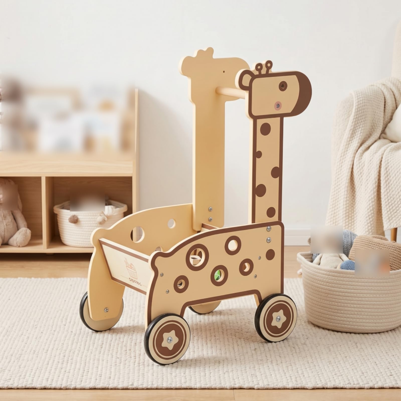 Giraffen-Schiebewagen Gleichgewichtstraining Holz-Lauflernwagen Feinmotorik Schiebewagen für Kleinkinder, Rollenspiel