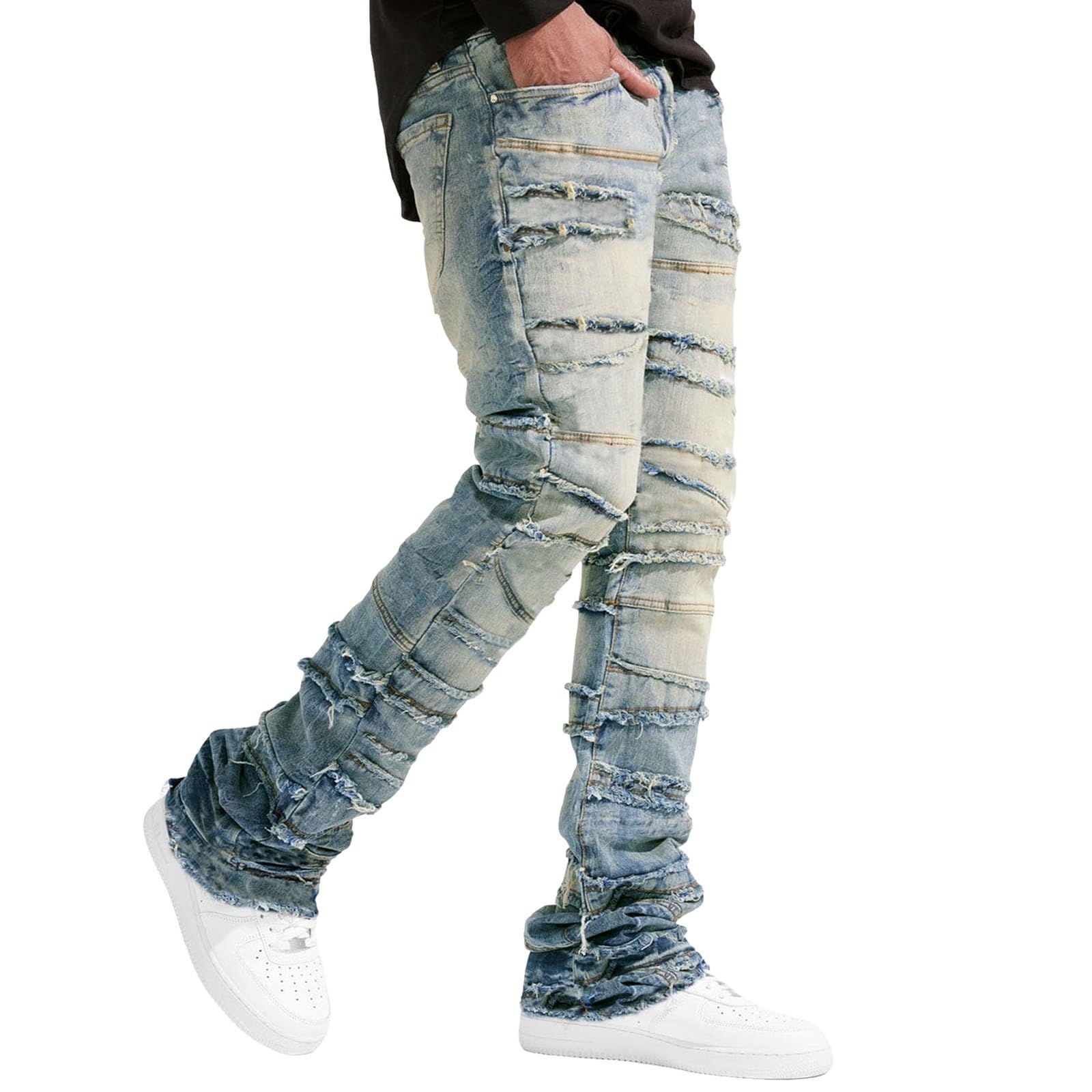 Jeans Uomo Slim Fit, Pantaloni Uomo Jeans Elasticizzati Pantaloni Lunghi Casual Denim Stretch Strappati Skinny Moda Jean Sportiva Jogging Jeans Uomo Estivi Jeans Neri Destroyed Stile Streetwear Y2k