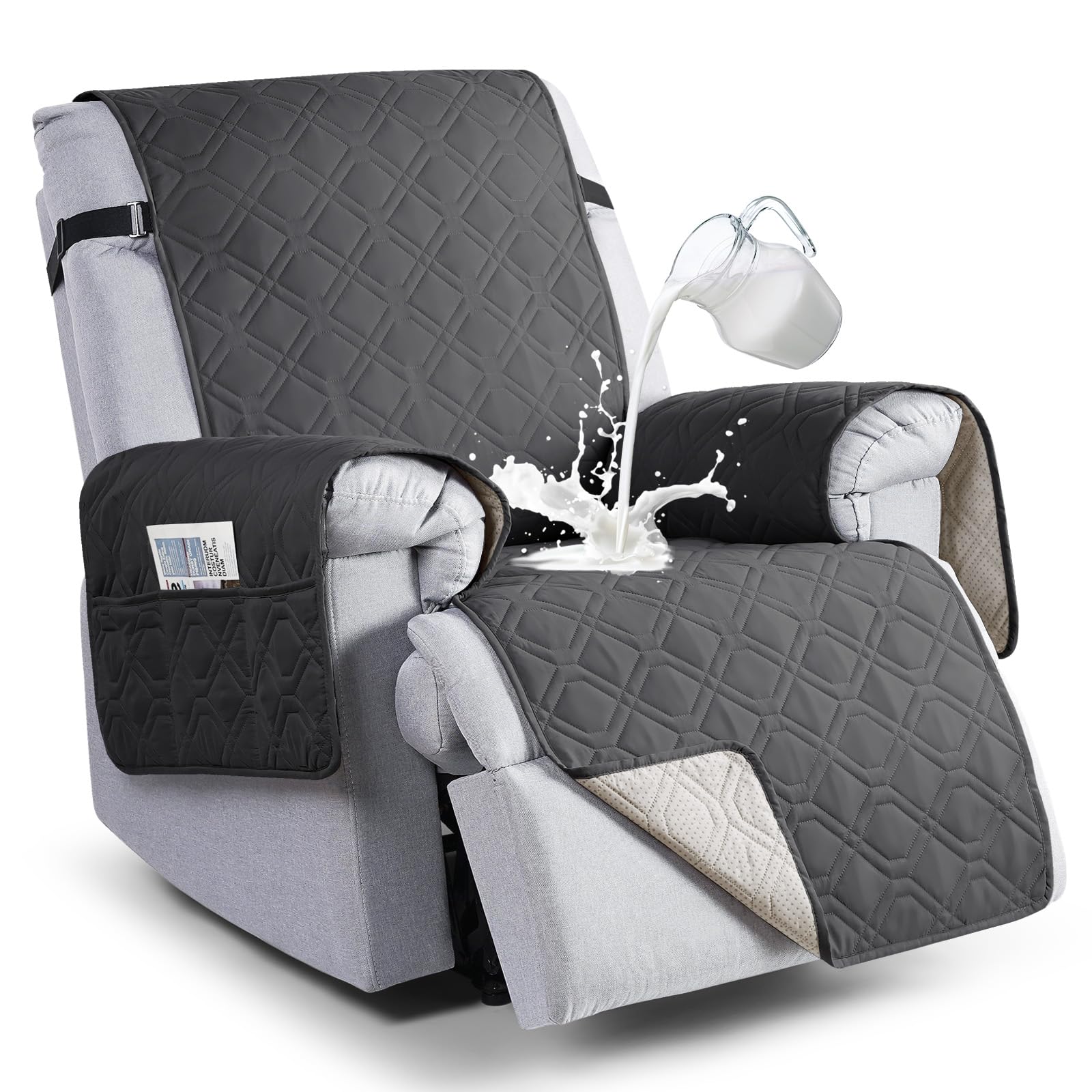 VANSOFY 100% Waterproof Recliner Chair Covers, Recliner Cover Non-Slip Dog Chair Cover Furniture Protector Washable Slipcover with Pocket, Elastic Straps for Pets, Dogs(Charcoal Gray, 30")-image-27