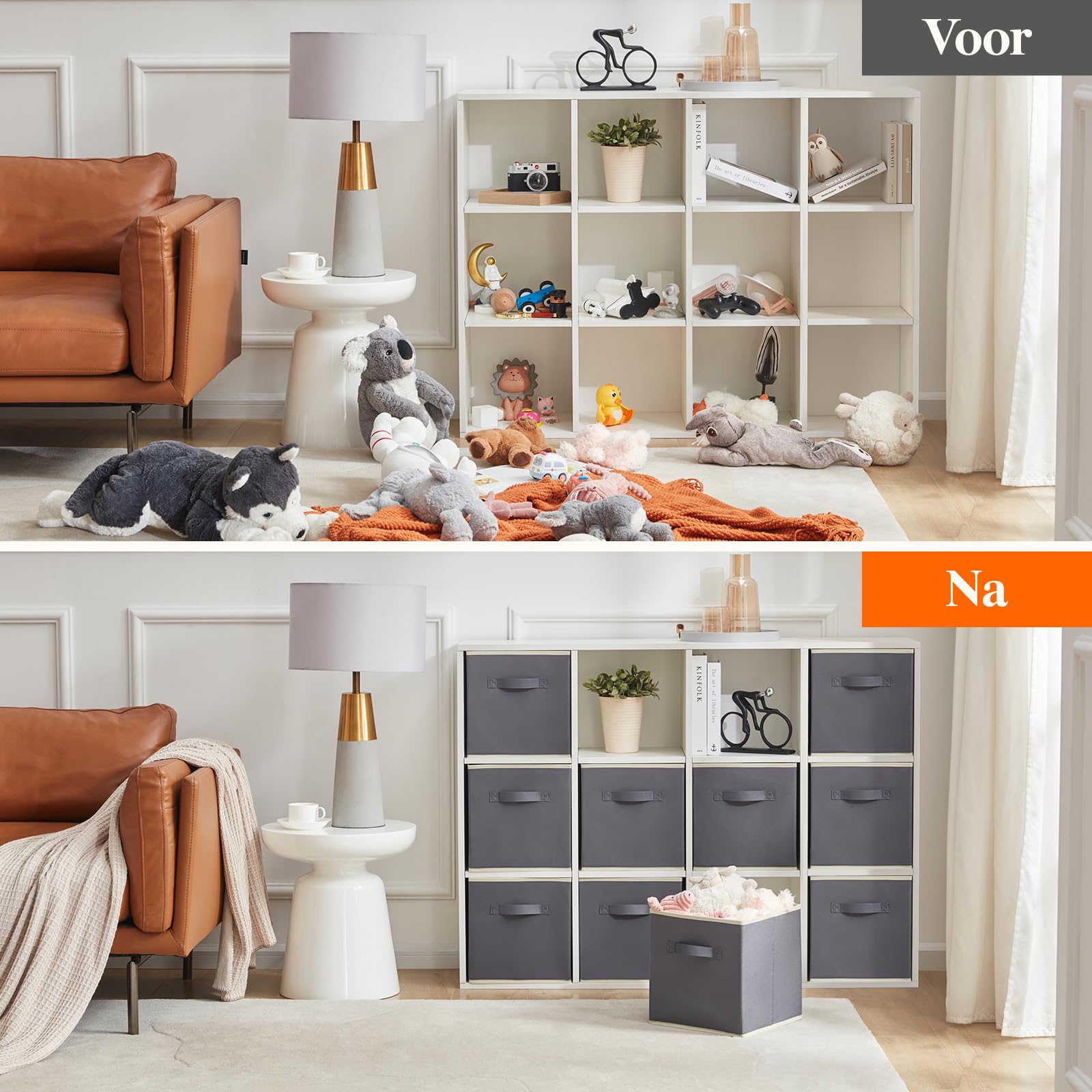 Opvouwbare Opbergdozen Met Deksel, Stof, Decoratieve Opbergmanden Kubussen Organisator Containers Manden Handgrepen Scheidingswand Voor Slaapkamer Kast Woonkamer 38x25x25cm 3 Stuks