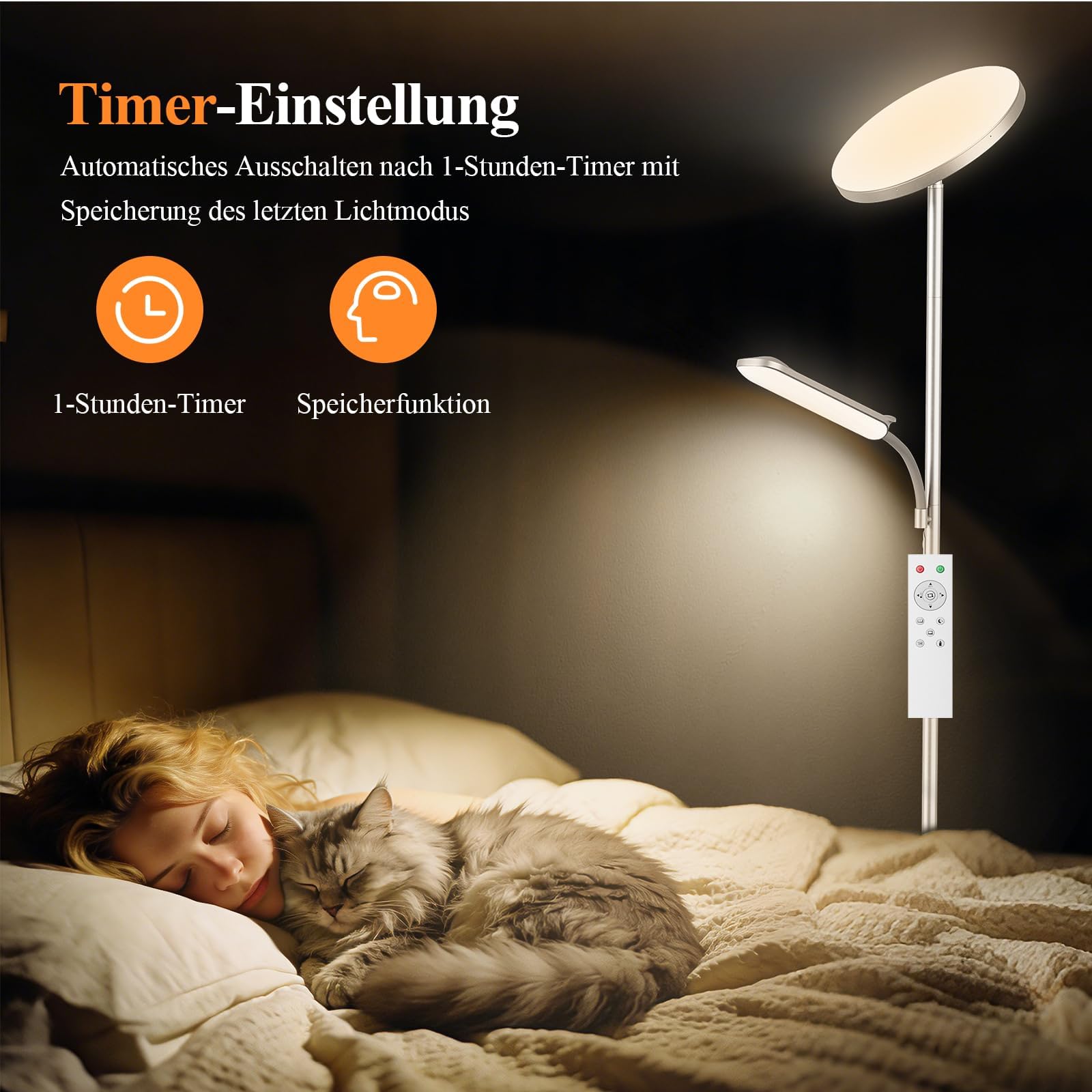 Lampa podłogowa LED z możliwością ściemniania, 42 W/4000 lm, lampa stojąca, salon z czytnikiem, lampa z 2700-6500 K. Bezstopniowa ściemnialność, pilot zdalnego sterowania i sterowanie dotykowe