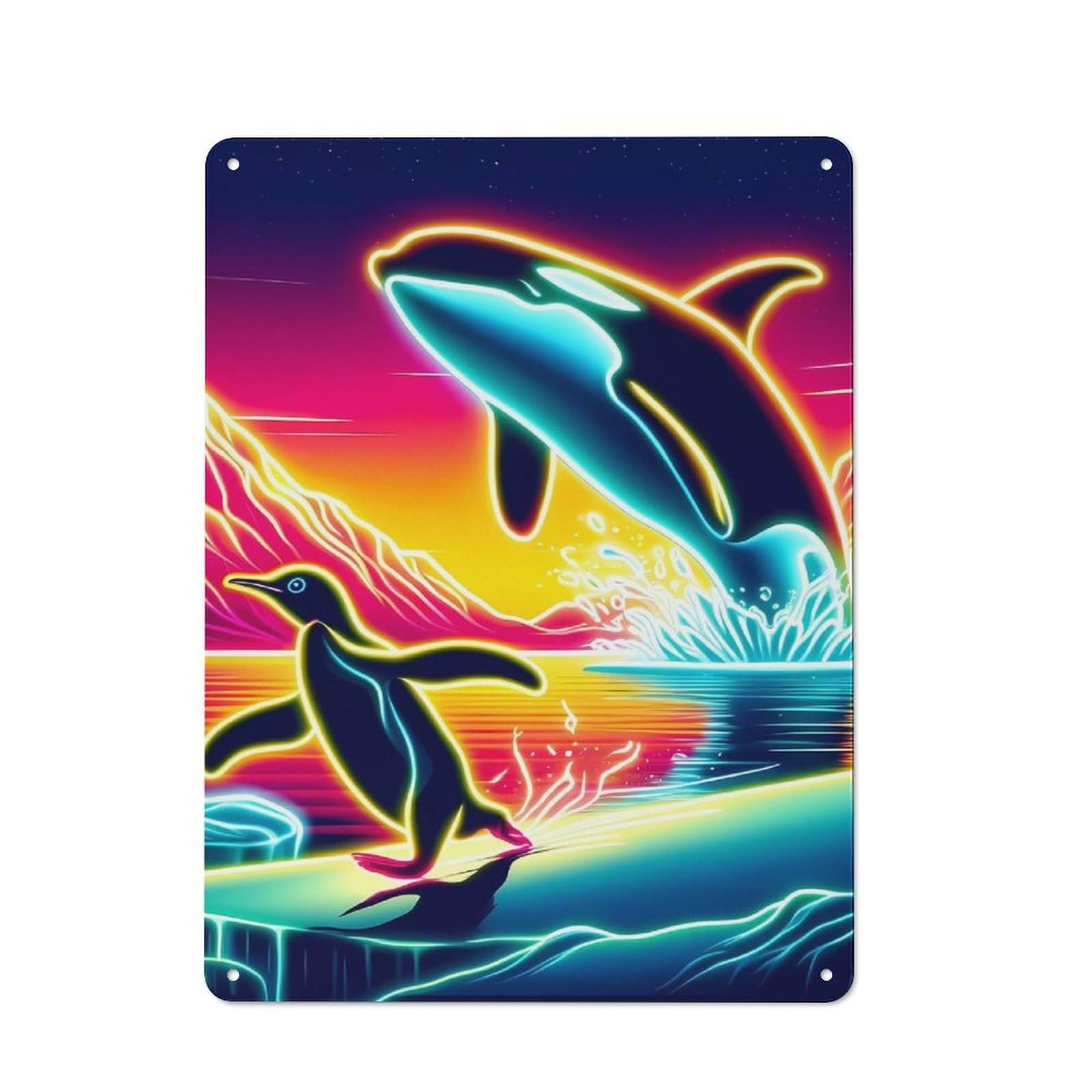 Junmoney Penguin Escapes Orca Country Metal Wall Decor 40X30cm, Country Metal Sign For Kitchen, Cottage, Porch Or Garden Room