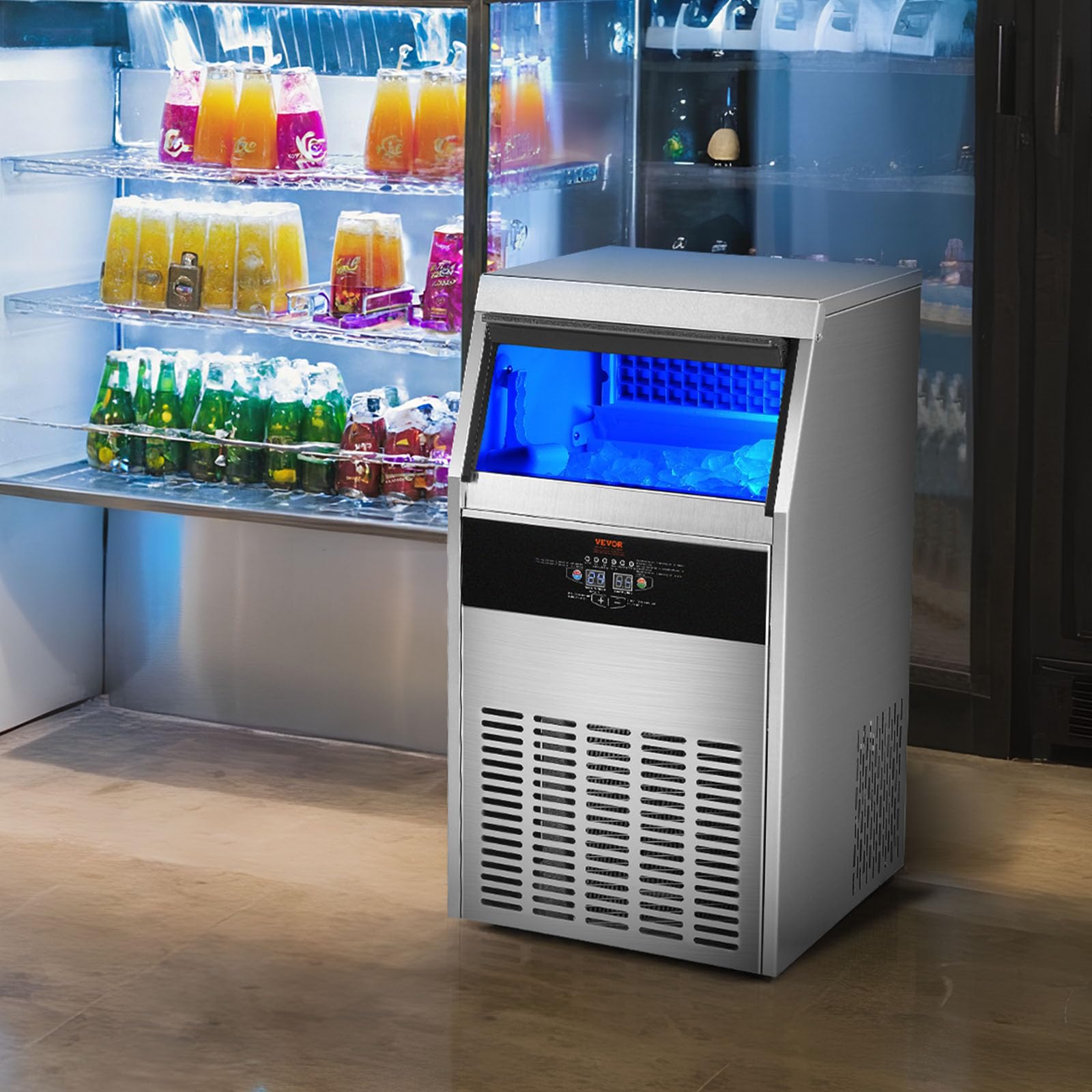 VEVOR Macchina Ghiaccio a Cubetti Uso Commerciale Compatta 47kg / 24 ore ca. con 50 Vassoi Capacità Stoccaggio di ca. 15kg, Macchina per Ghiaccio Indipendente per Bar Ristorante Hotel Albergo Festa