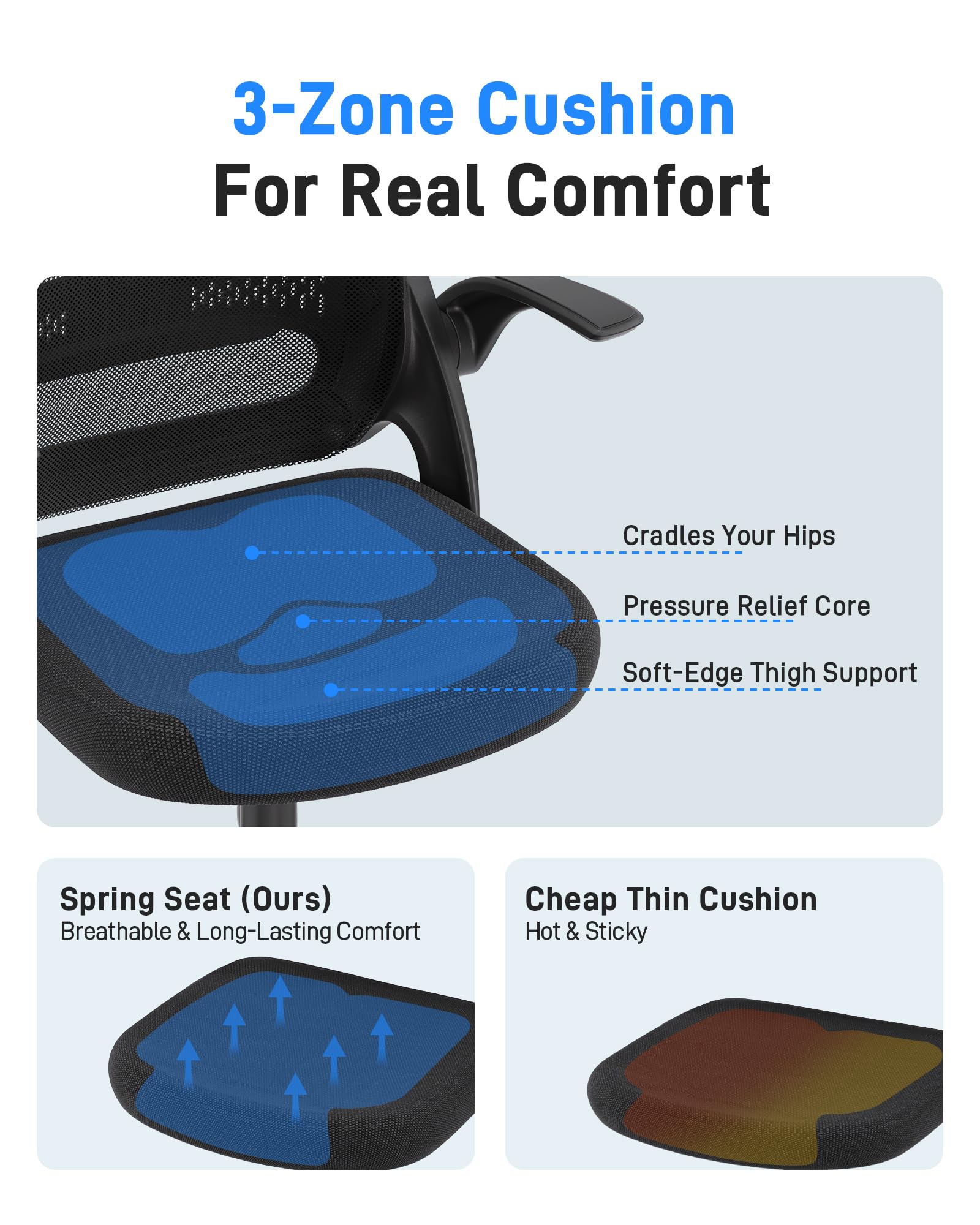 Ergonomic Mesh Office Chair for Home Office, Flip-Up Arms, Breathable Mesh Back & Thick Seat Cushion, Swivel Rolling Computer Desk Chair – BIFMA Certified, Supports 300 lbs (White Frame/Beige Seat)