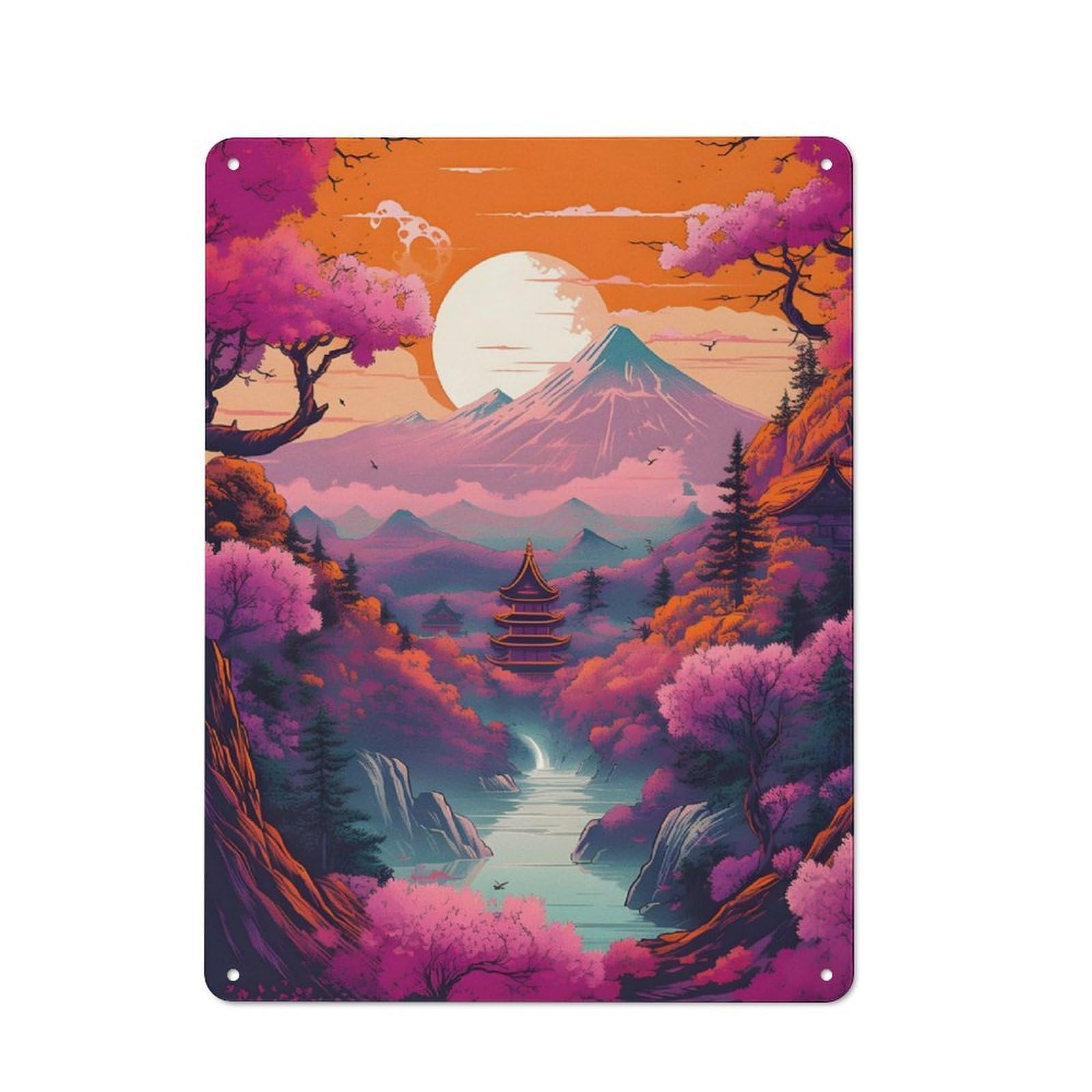 Classic Metal Plaque 40x30cm Featuring Fantasy Nature Japan 03, Bistro Wall Plaque for Kitchen, Cafe, Pantry Or Dining Room