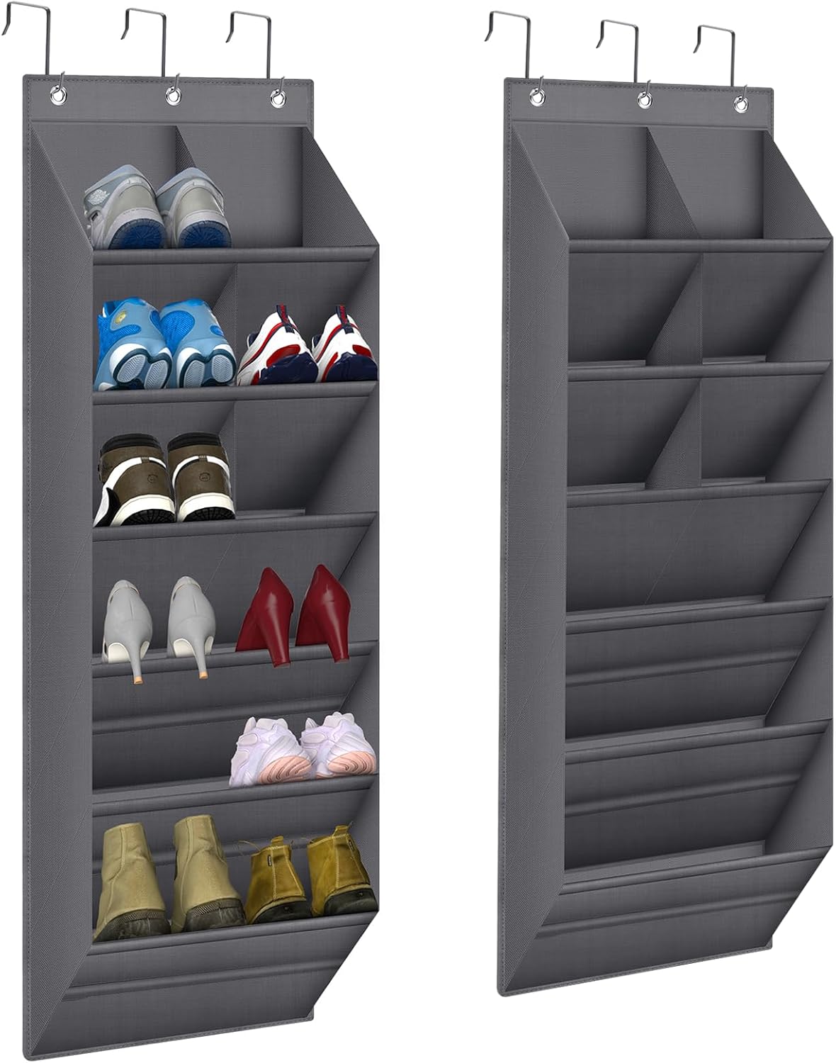 BZV Lemon 2 Pack Hanging Closet Organizer with 9 Deep Pockets, Over the Door Shoe Rack, Holder for Narrow Door Dorm RV Storage, Grey
