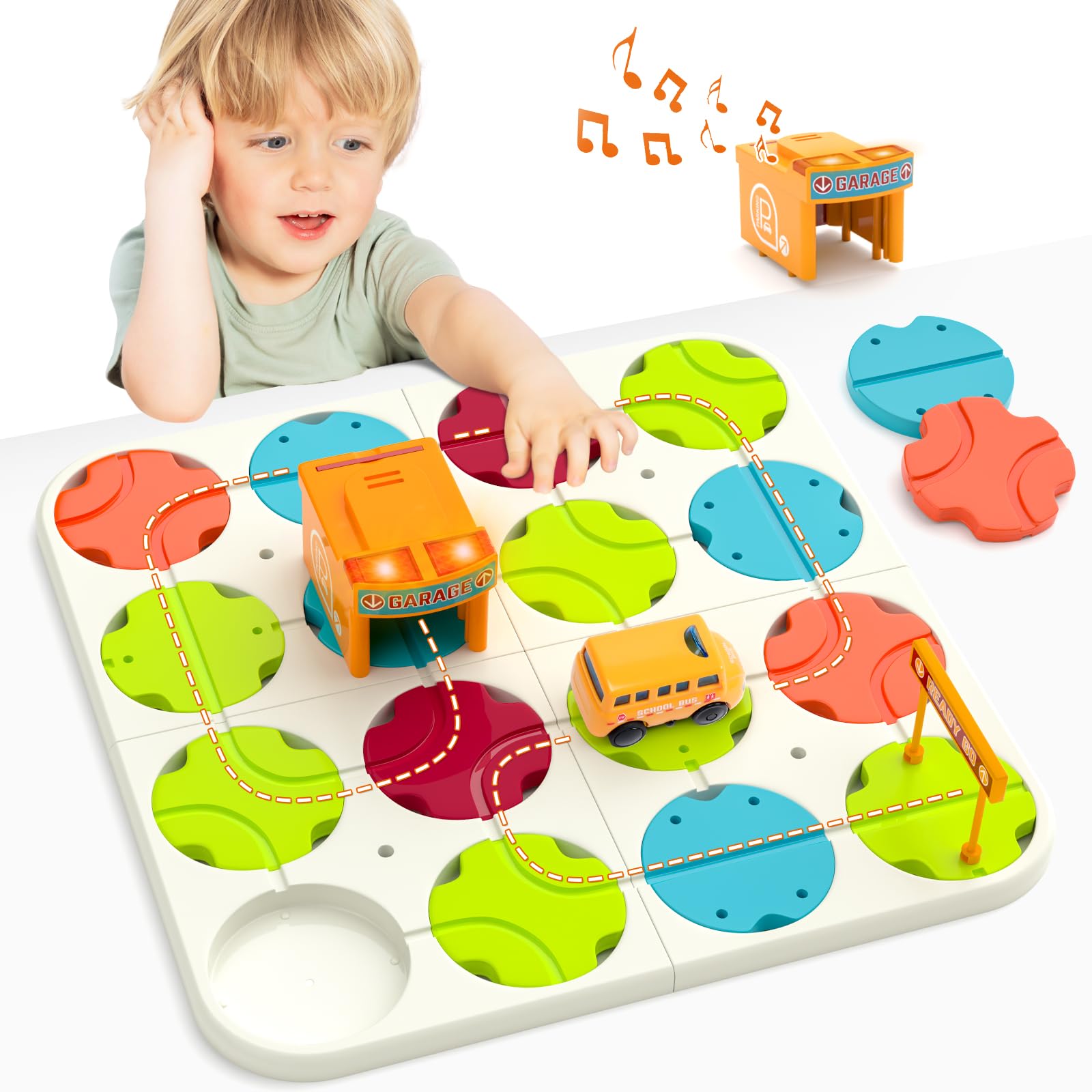 SOLMAN Toys for 3-10 Year Olds, 34 PCS Car Track Board Games With Music & Light, Educational Montessori Toys for Boys & Girls