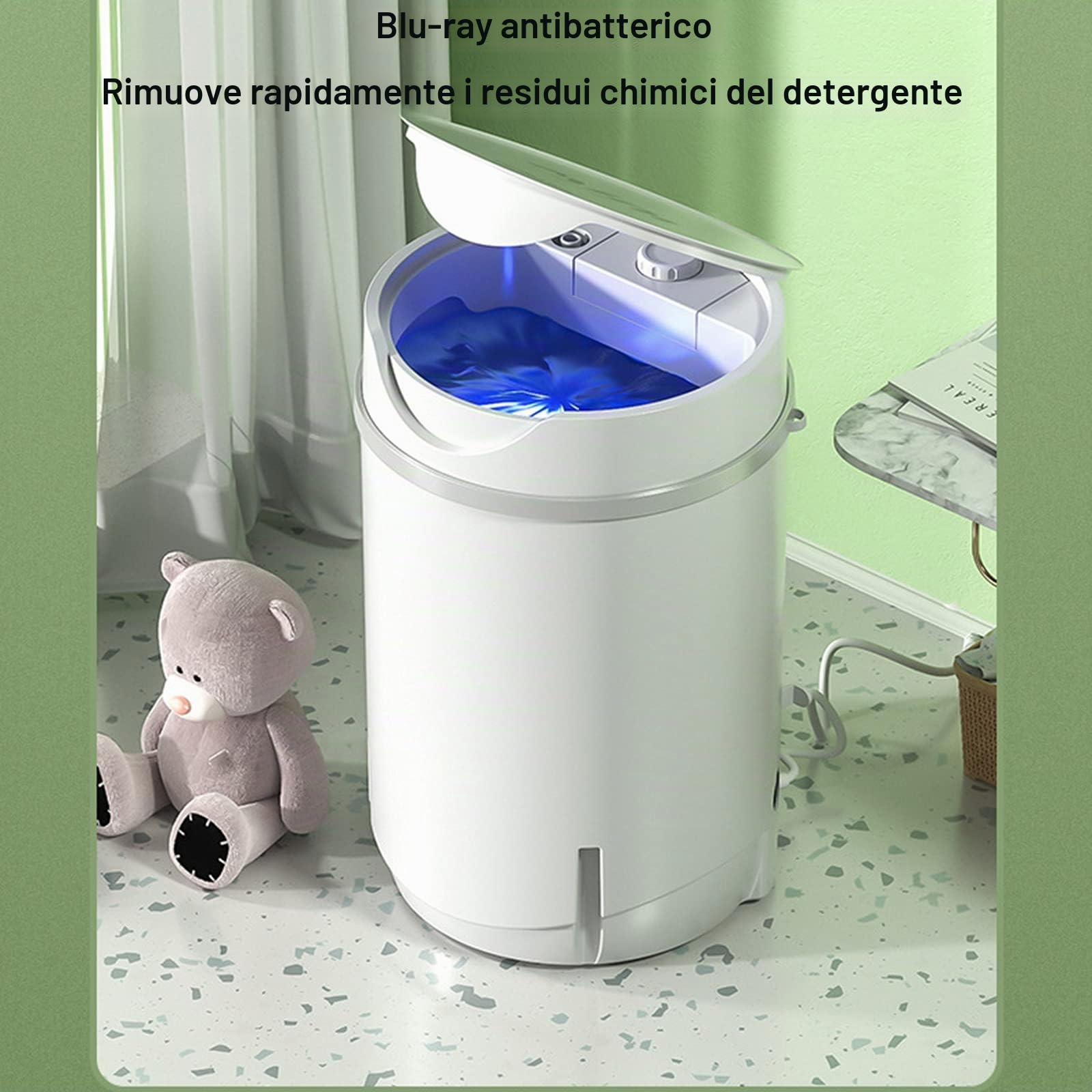 Lavatrice Portatile, Mini Lavatrice da Campeggio Completamente Automatica, Che Rilascia Una Micro-Lavatrice Domestica Antibatterica Blu-Ray da 4 kg per Auto