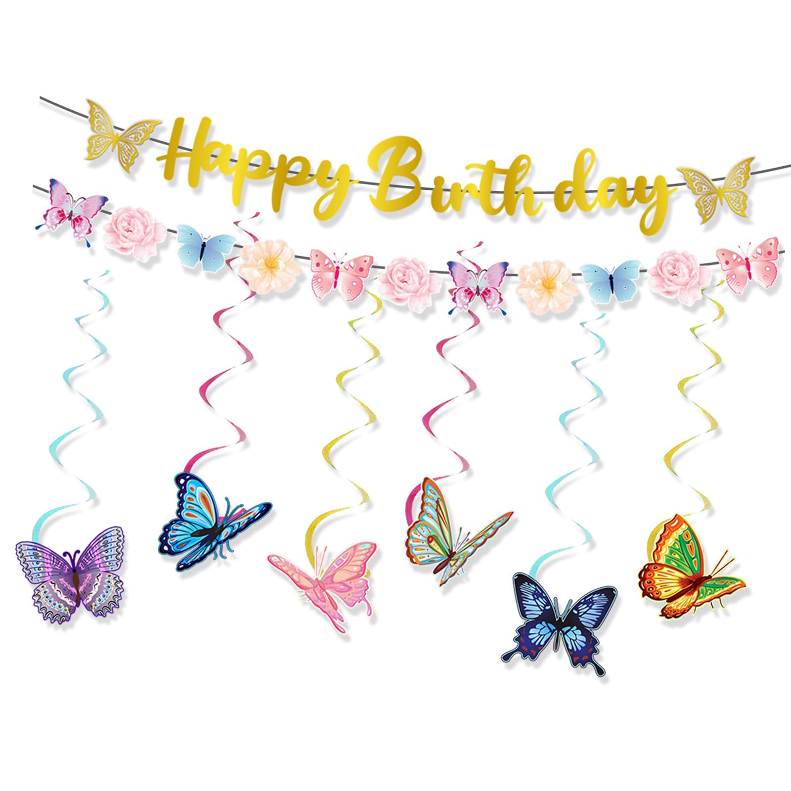 Xinsheinelry Banners Cake Decoration Set Butterfly Cake Toppers Colorful Hanging Swirls Suitable for Holidays Celebration Party Supplies