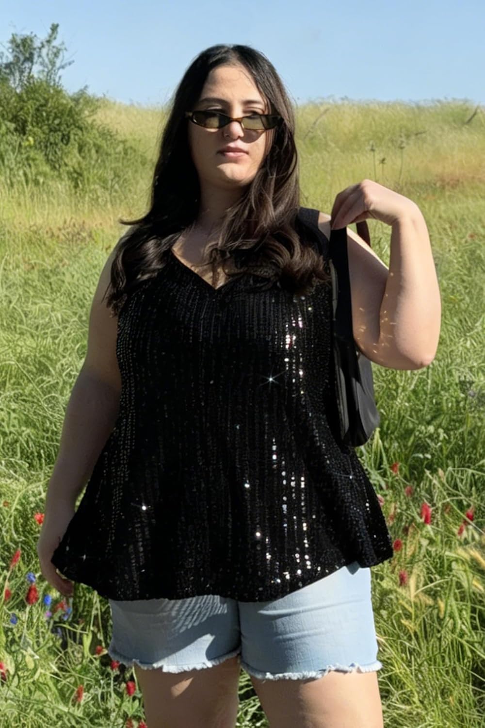 RITERA Plus Size Sequin Tank Tops for Women Sexy V/U Neck Sparkle Top Glitter Sleeveless Outfit Shimmer Camisole XL-5XL - Image 3