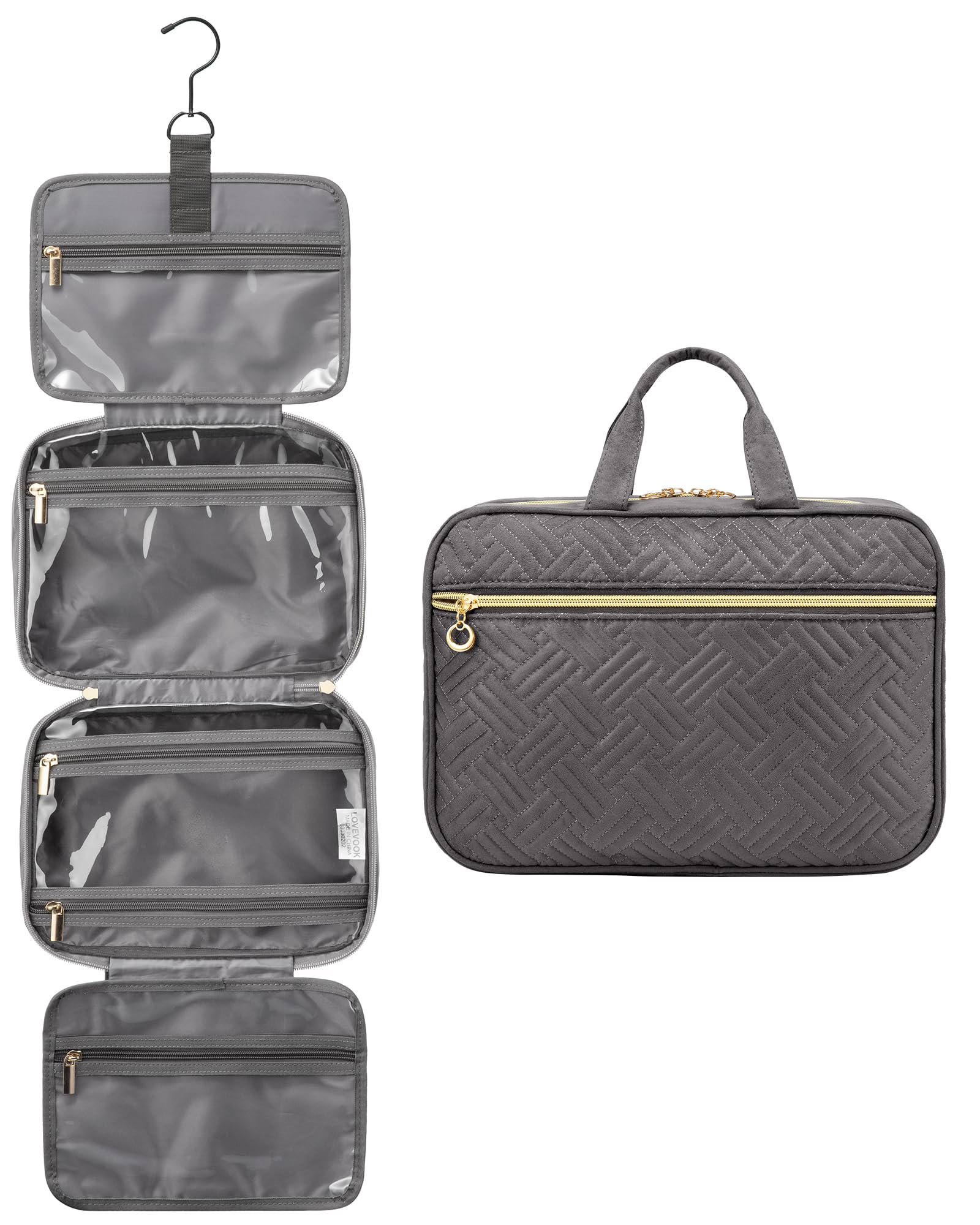 Kulturtasche Damen LOVEVOOK wasserdichte Kulturbeutel zum Aufhängen Faltbare Waschtasche Kosmetiktasche Groß mit 360°Drehbare Haken Waschbeutel für Damen