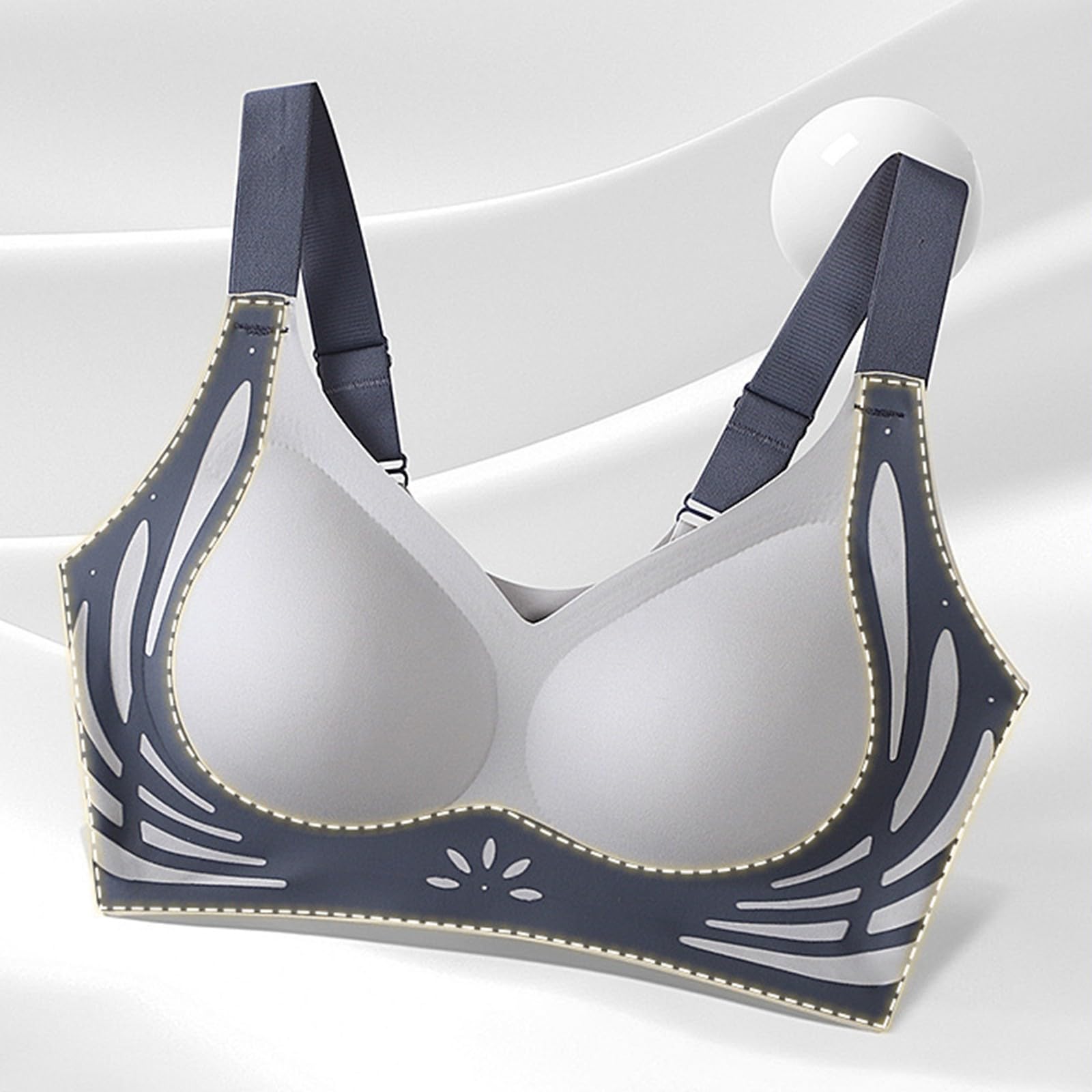Biustonosze bez fiszbin Push Up UK Bez fiszbin Bez fiszbin Komfort Plus Size Push-Up Pełne pokrycie Wyściełane duże piersi Biustonosze na co dzień Wsparcie Lift Wygodny, bez fiszbin, prążkowany