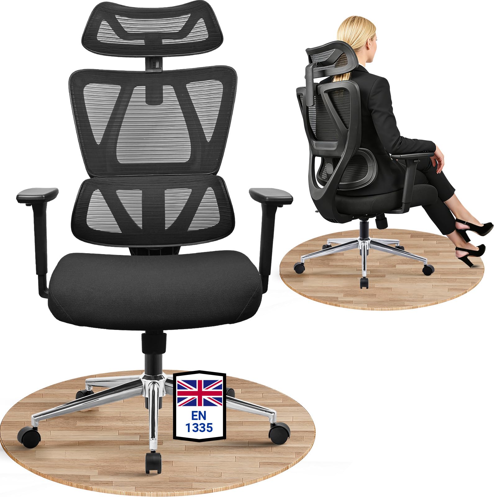 MELOKEA Ergonomic Office Chair, Desk Chair with 20 Pocket Springs Cushion, Auto-Adaptive Lumbar Support, 3D Armrests, Extra Wide Headrest, High Back Mesh Computer Chair, Heavy Duty 150kg Capacity