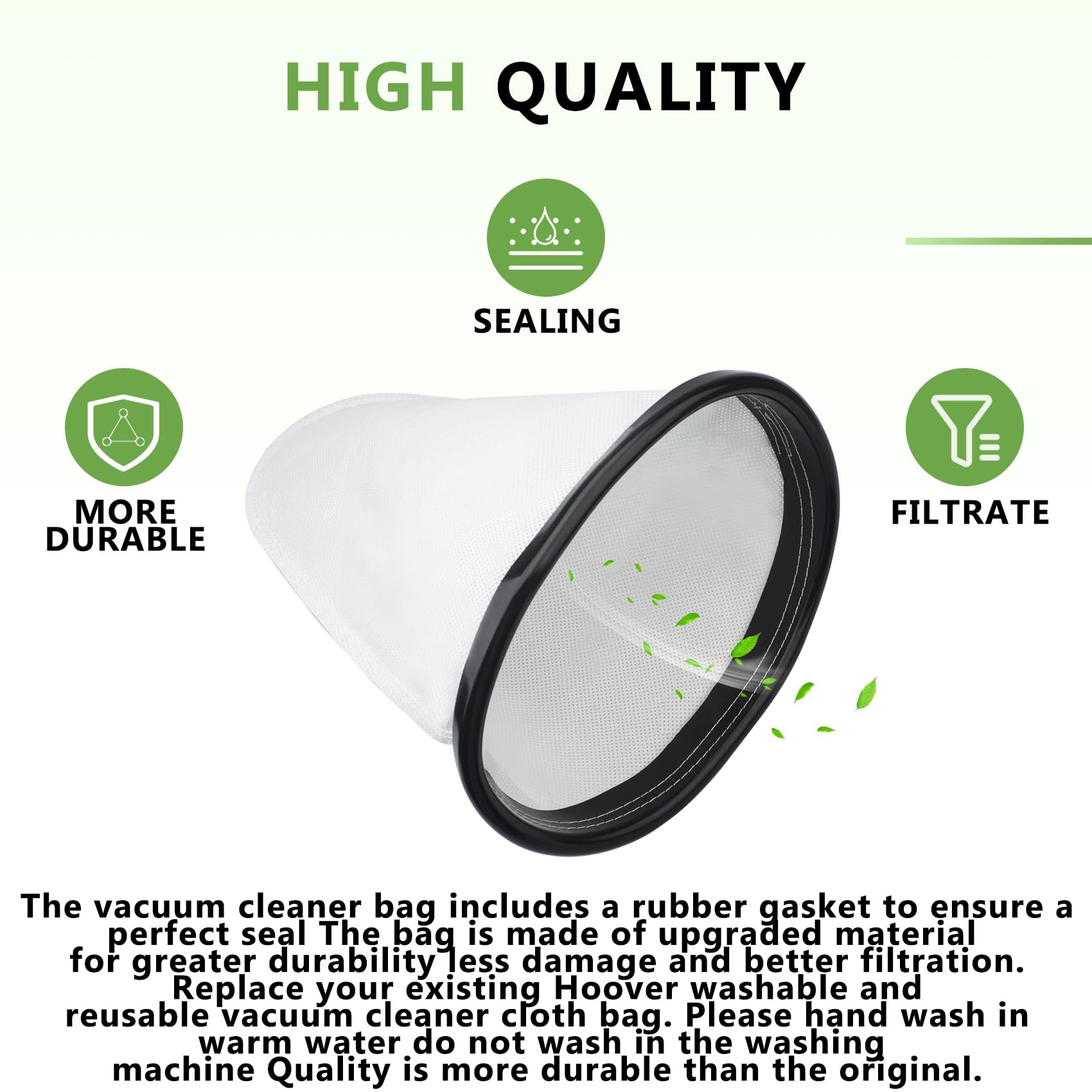 2KE2105000 - Paquete de 4 bolsas de tela HEPA para aspiradora de hombro Hoover, mochila Vac Pro